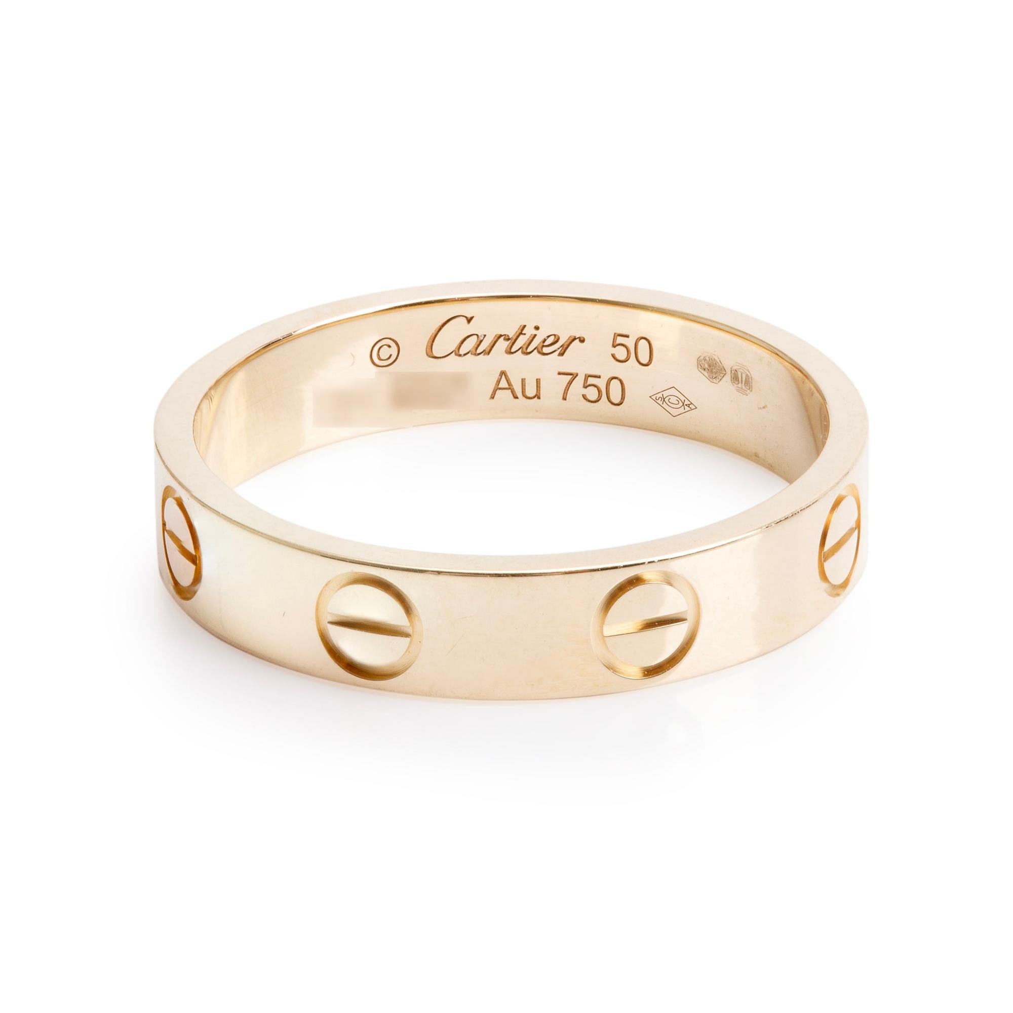 Cartier 18k Yellow Gold 3.6 mm Love Wedding Band Ring, Size 50 5.25 w/ Box