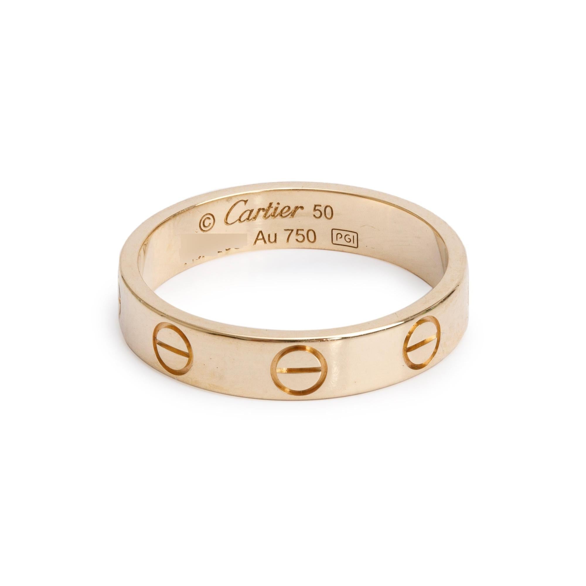 Cartier 18k Yellow Gold 3.6 mm Love Wedding Band Ring, Size 50 5.25 w/ Receipt