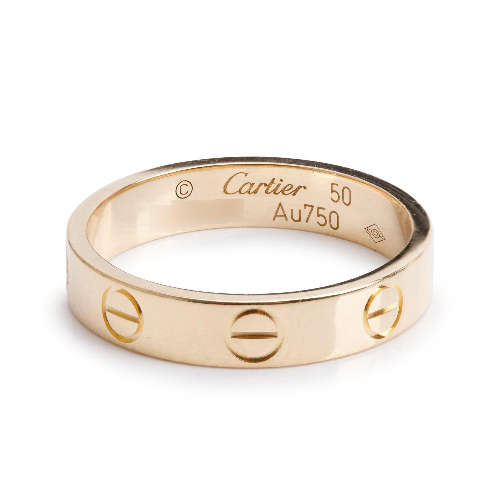 Cartier 18k Yellow Gold 3.6 mm Love Wedding Band Ring, Size 50 5.25