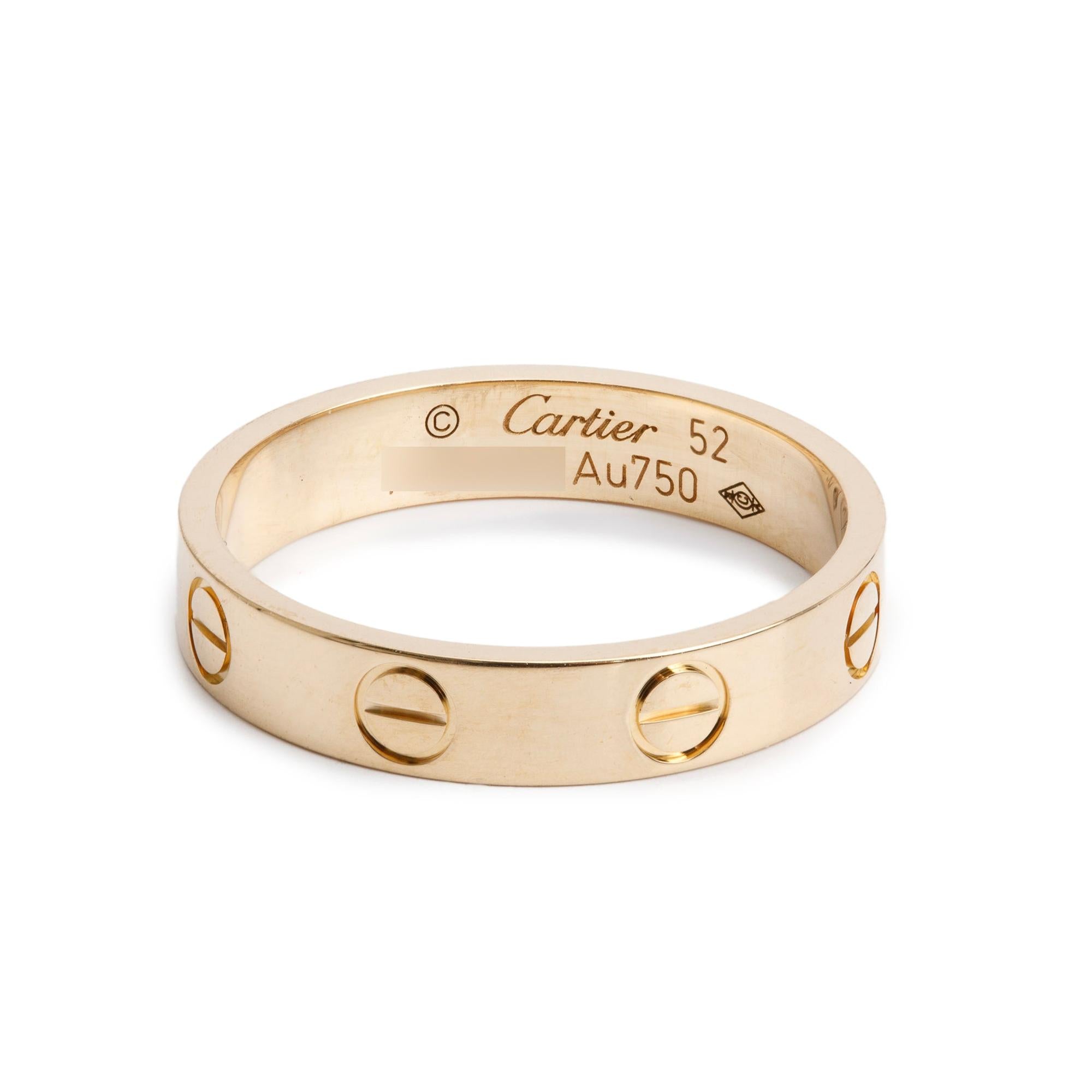 Cartier 18k Yellow Gold 3.6 mm Love Wedding Band Ring, Size 52 6