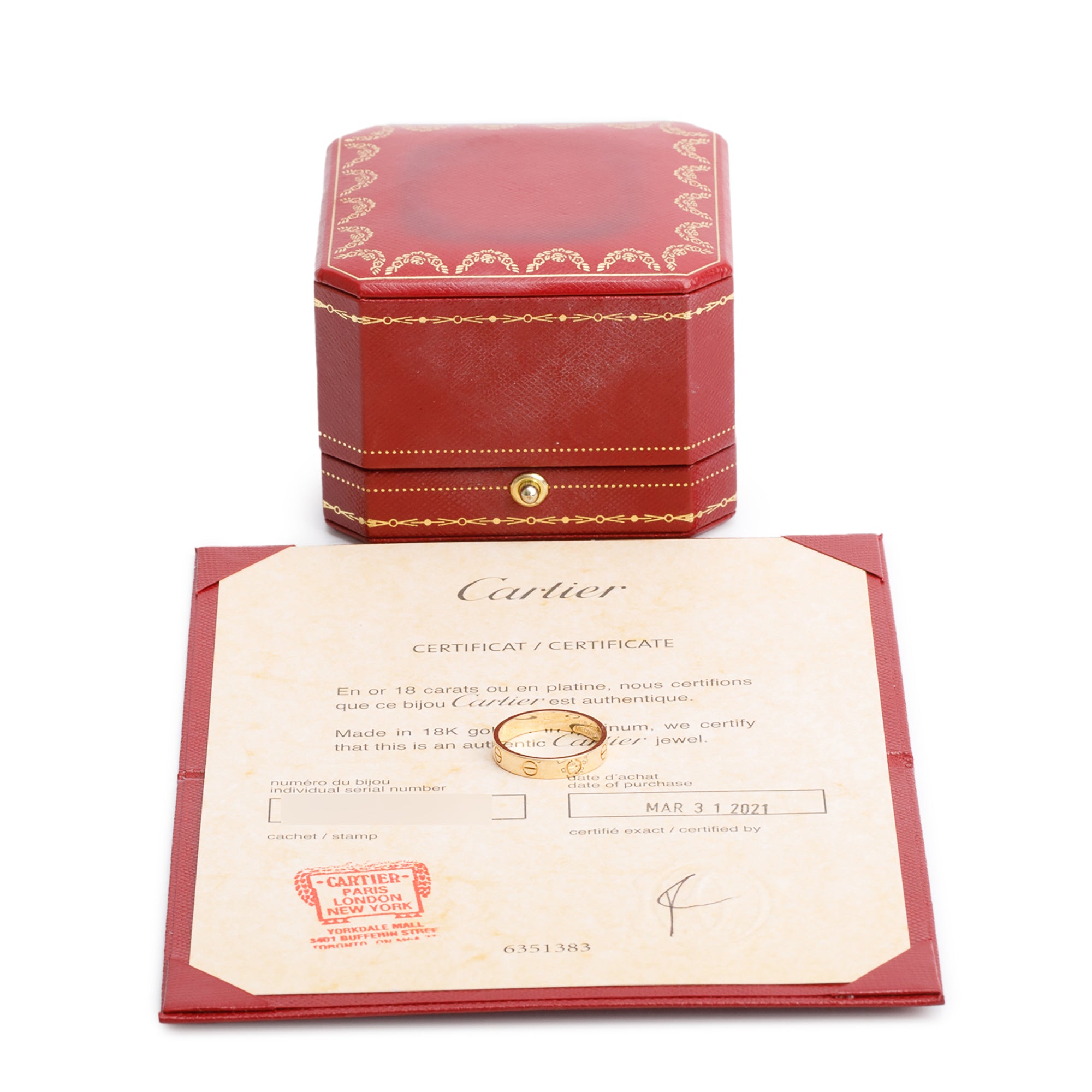 Cartier 18k Yellow Gold 3.6 mm Love Wedding Band Ring, Size 54 6.75 w/ Box & Certificate