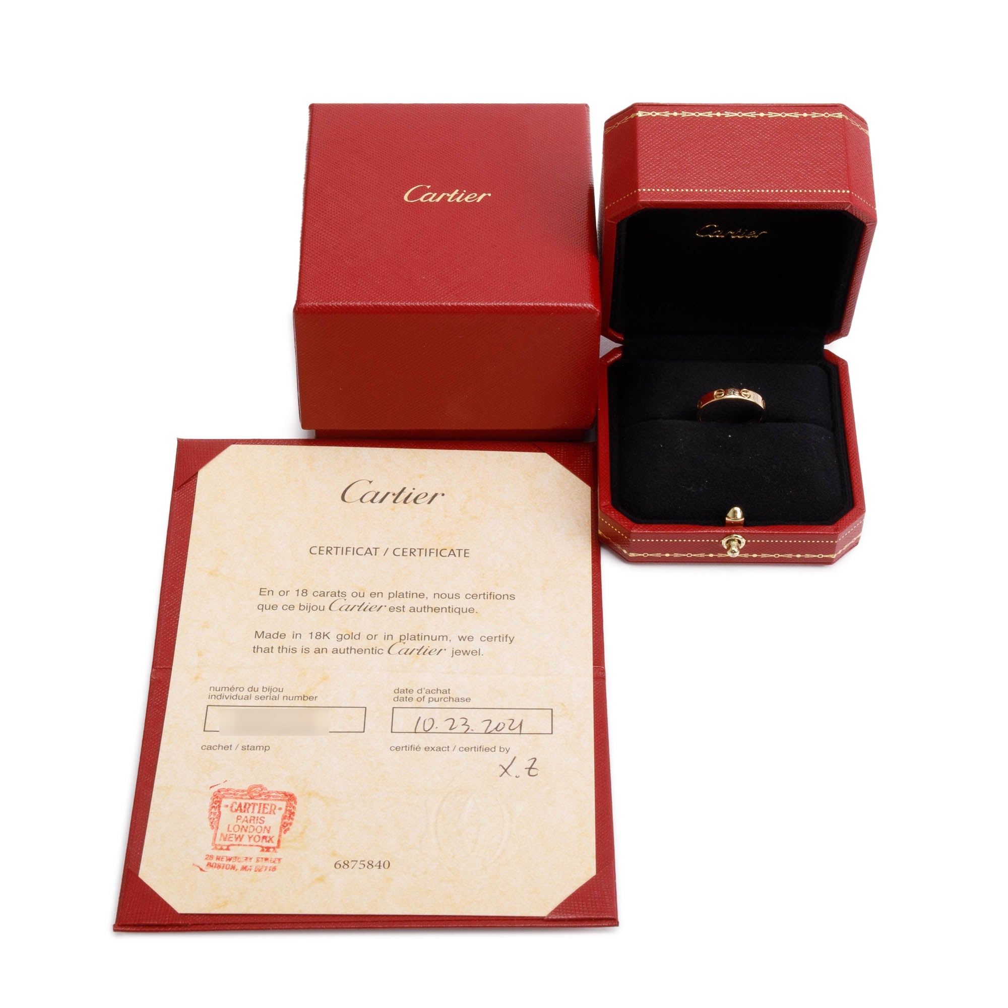 Cartier 18k Yellow Gold 3.6 mm Love Wedding Band Ring, Size 55 7.25 w/ Box & Certificate