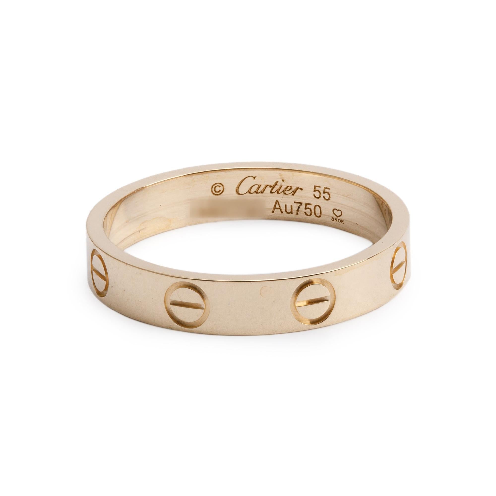 Cartier 18k Yellow Gold 3.6 mm Love Wedding Band Ring, Size 55 7.25 w/ Box
