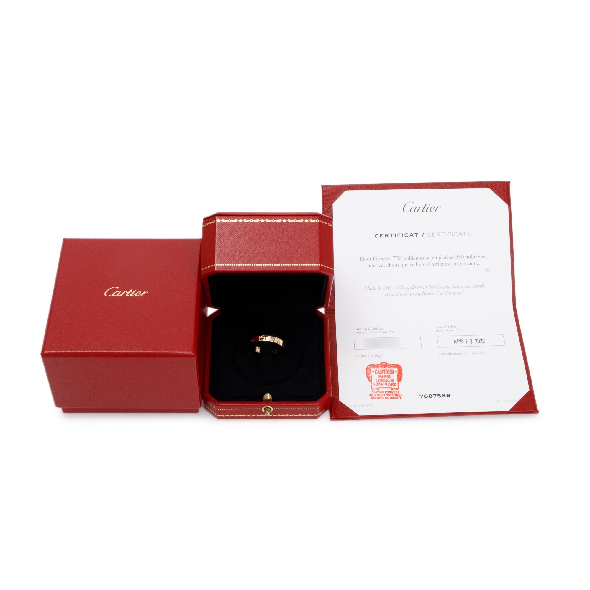 Cartier 18k Yellow Gold 3.6 mm Love Wedding Band Ring, Size 56 7.75 w/ Box & Certificate