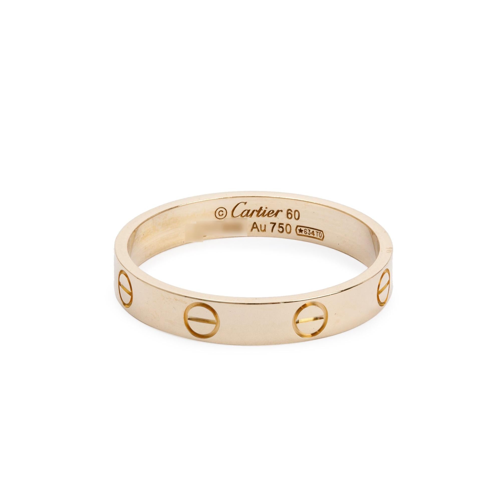 Cartier 18k Yellow Gold 3.6 mm Love Wedding Band Ring, Size 60 9.25 w/ Box