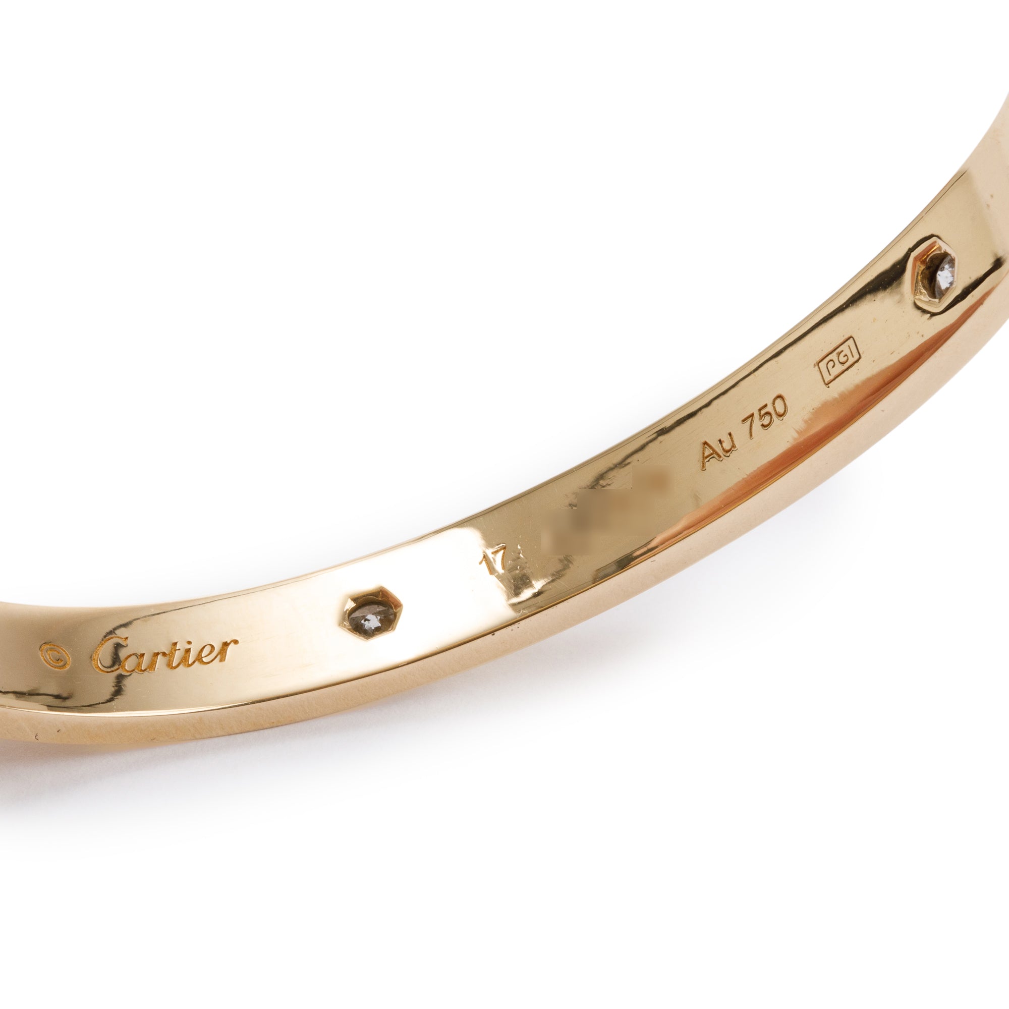 Cartier 18k Yellow Gold 4 Diamond Love Bracelet, Size 17