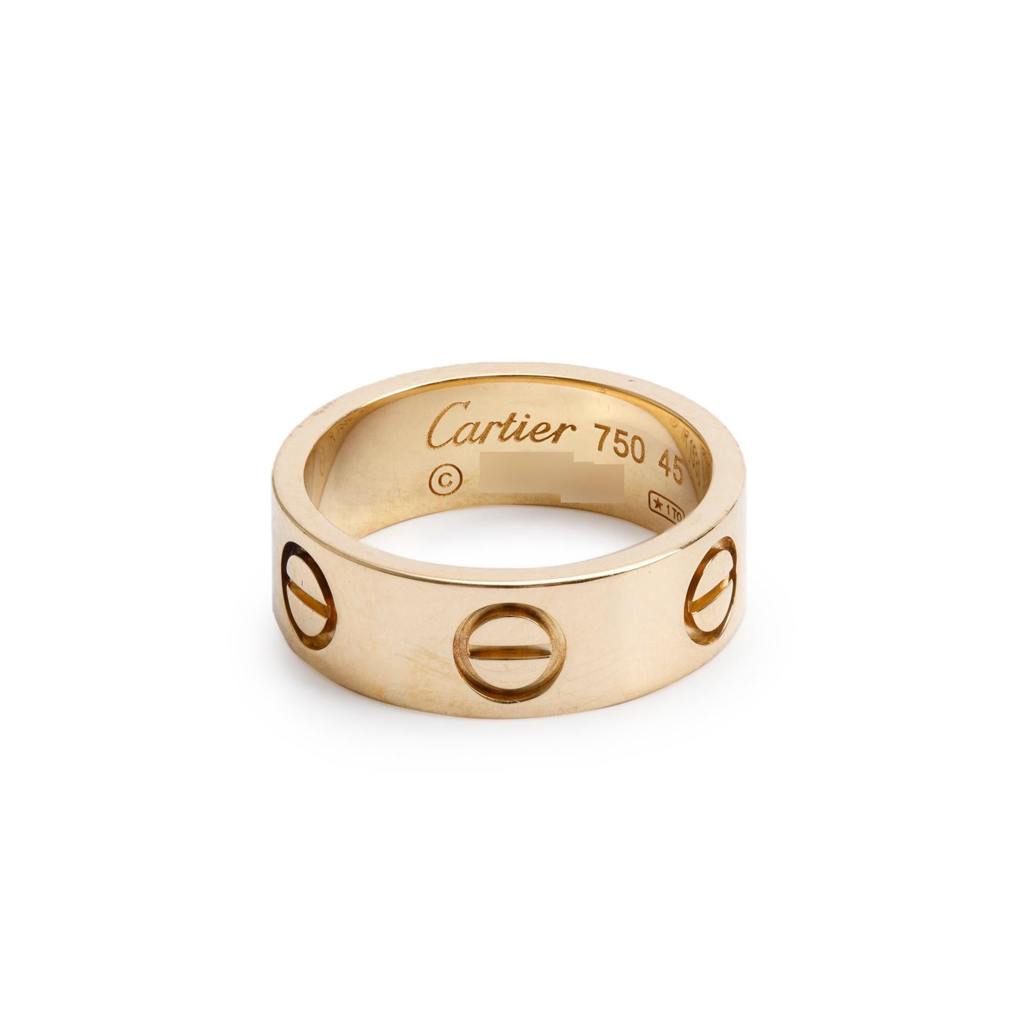 Cartier 18k Yellow Gold 5.5 MM Love Ring, Size 45 3.5
