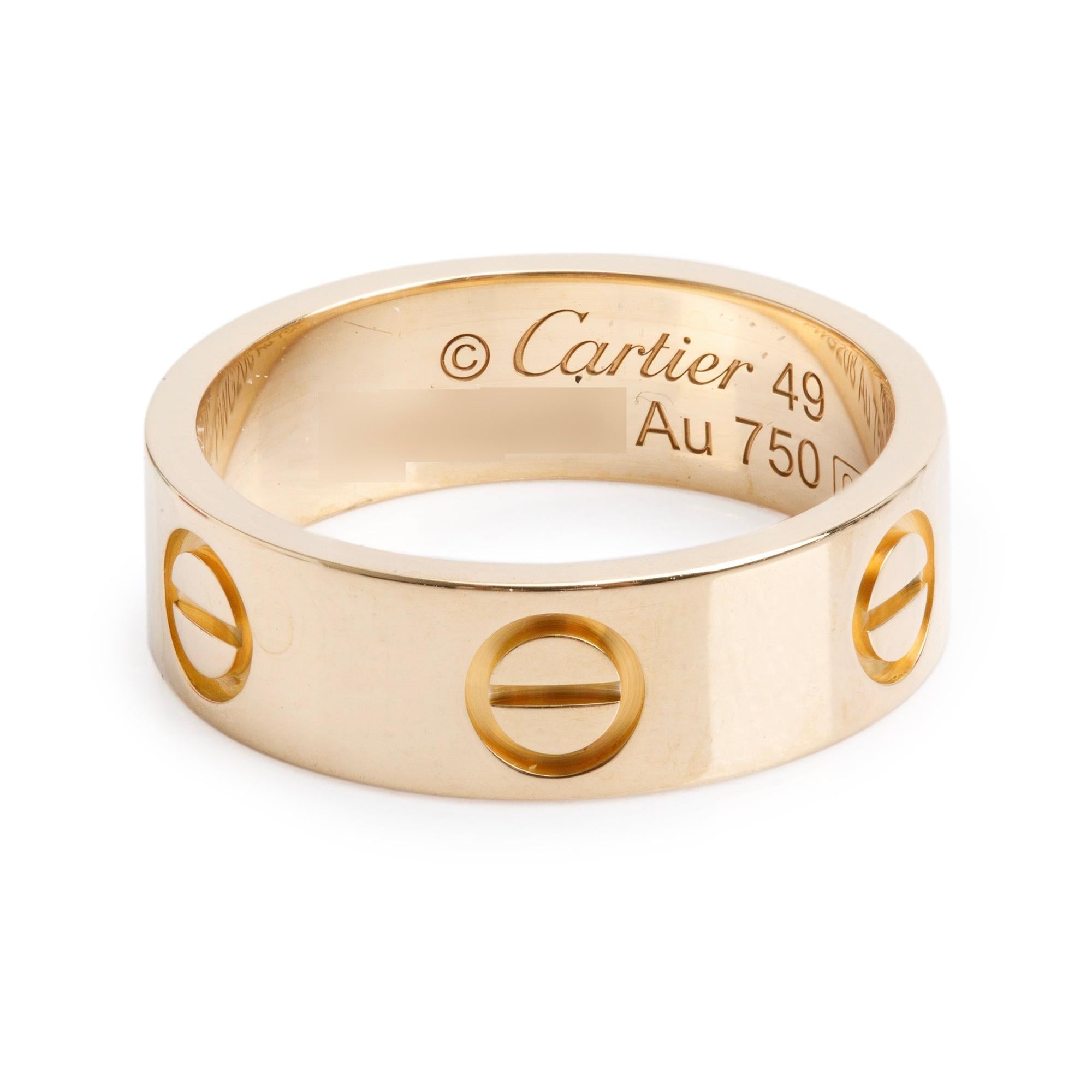 Cartier 18k Yellow Gold 5.5 MM Love Ring, Size 49 5 w/ Box