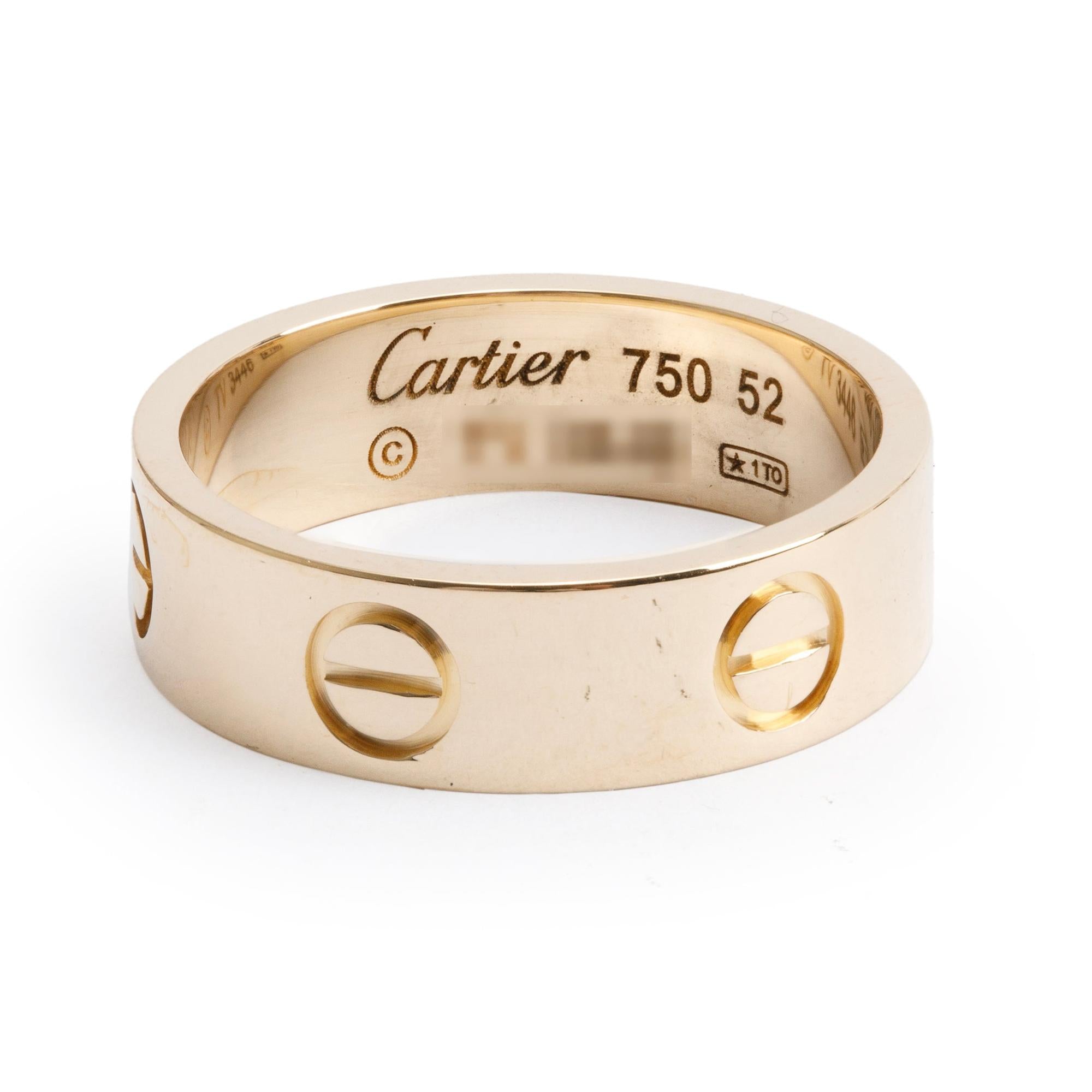 Cartier 18k Yellow Gold 5.5 MM Love Ring, Size 52 6 w/ Box & Certificate