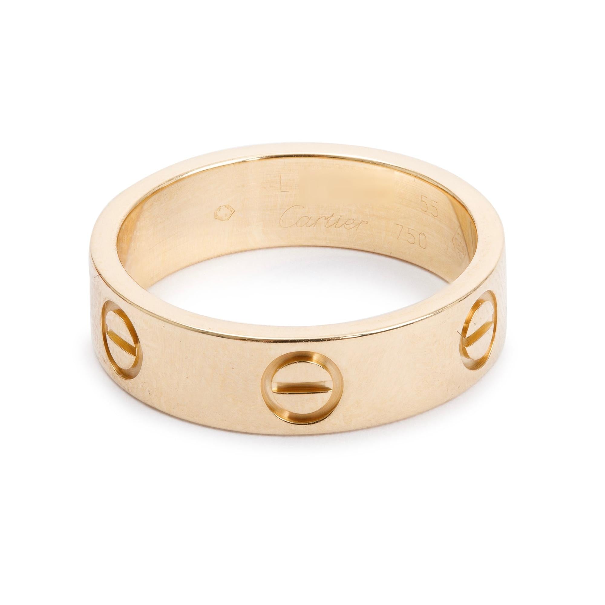 Cartier 18k Yellow Gold 5.5 MM Love Ring, Size 55 7.25 w/ Box