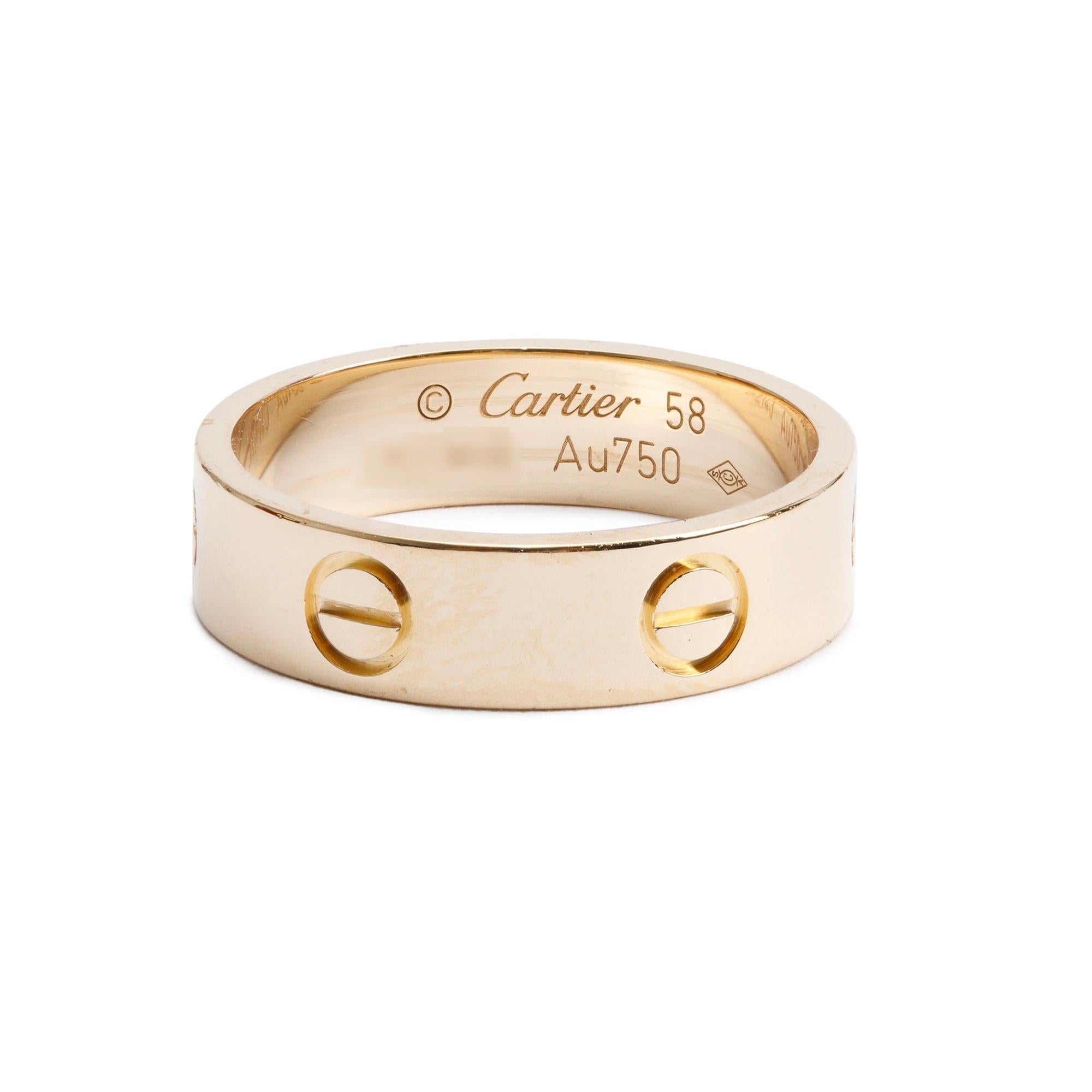 Cartier 18k Yellow Gold 5.5 MM Love Ring, Size 58 8.25