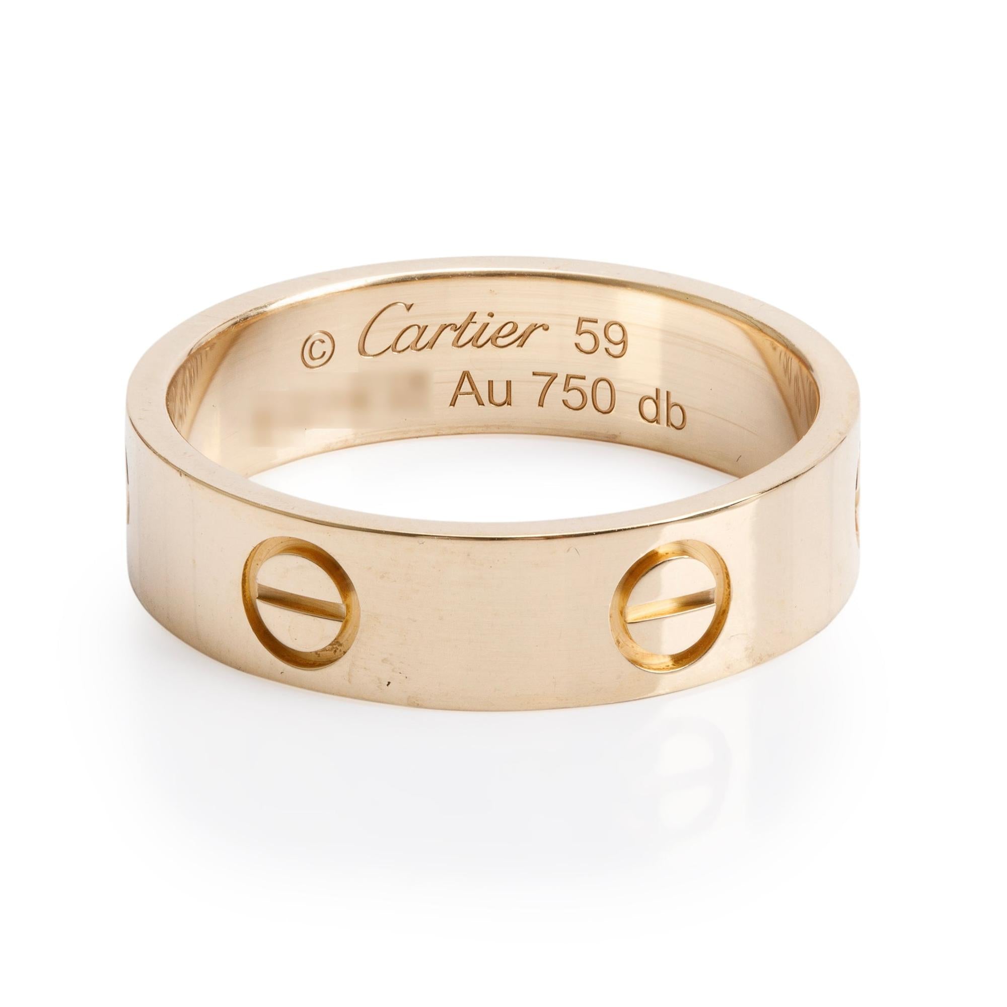 Cartier 18k Yellow Gold 5.5 MM Love Ring, Size 59 8.75 w/ Box