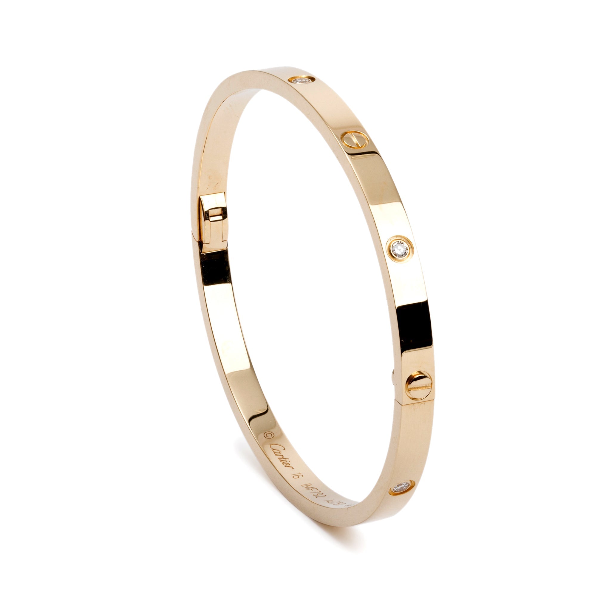 Cartier 18k Yellow Gold 6 Diamond Love Bracelet, Small Model, Size 16 w/ Certificate