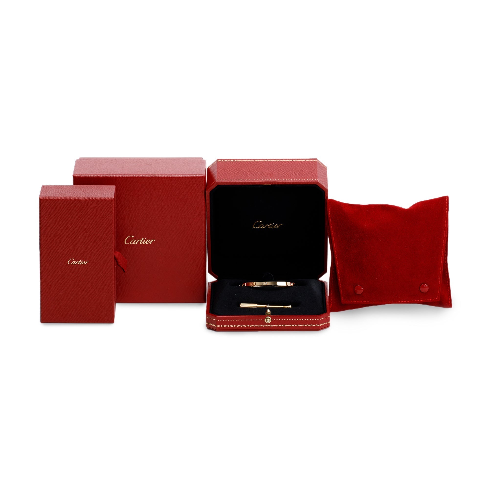 Cartier 18k Yellow Gold 6 Diamond Love Bracelet, Small Model w/ Box & Certificate