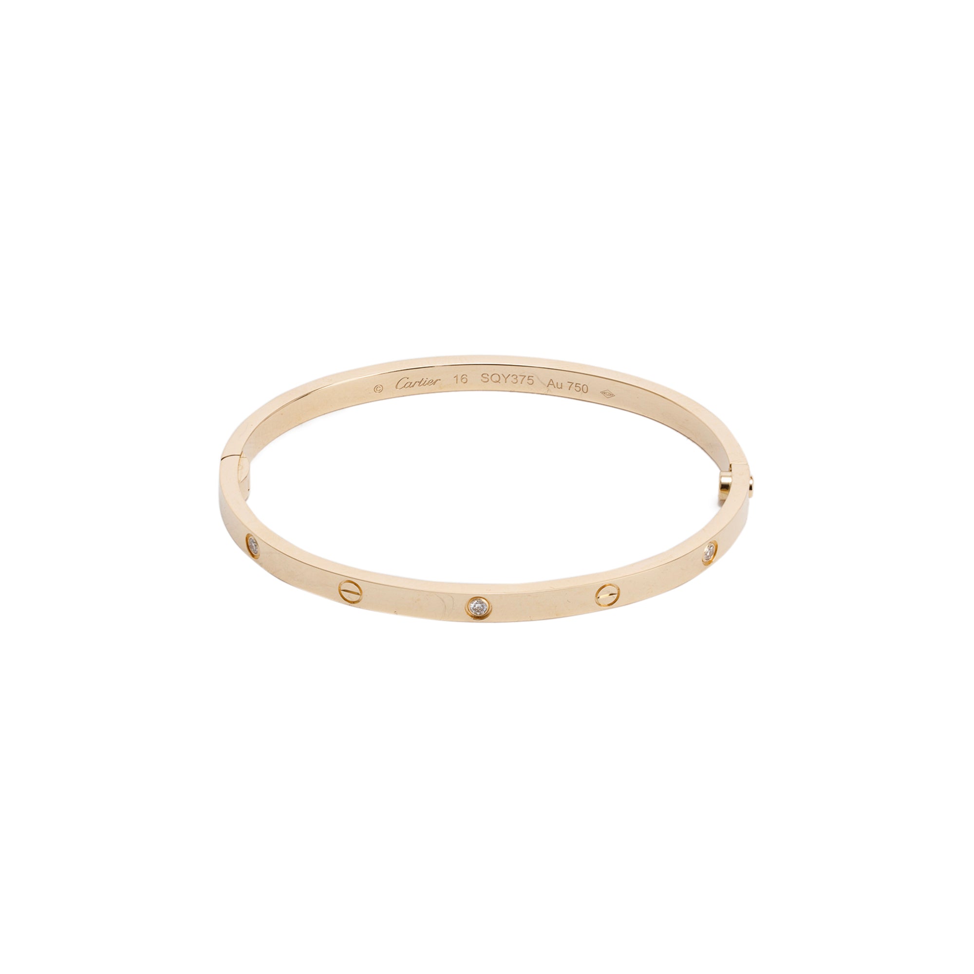 Cartier 18k Yellow Gold 6 Diamond Love Bracelet, Small Model w/ Box & Certificate