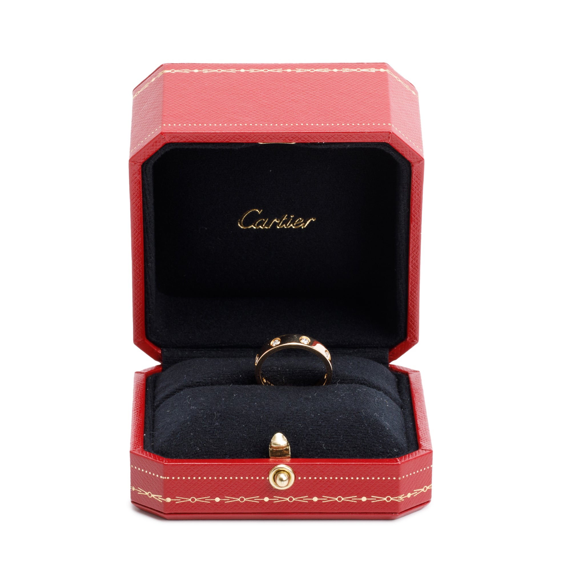 Cartier 18k Yellow Gold 8 Diamond 4 MM Love Wedding Band Ring, Size 53 6.5 w/ Box