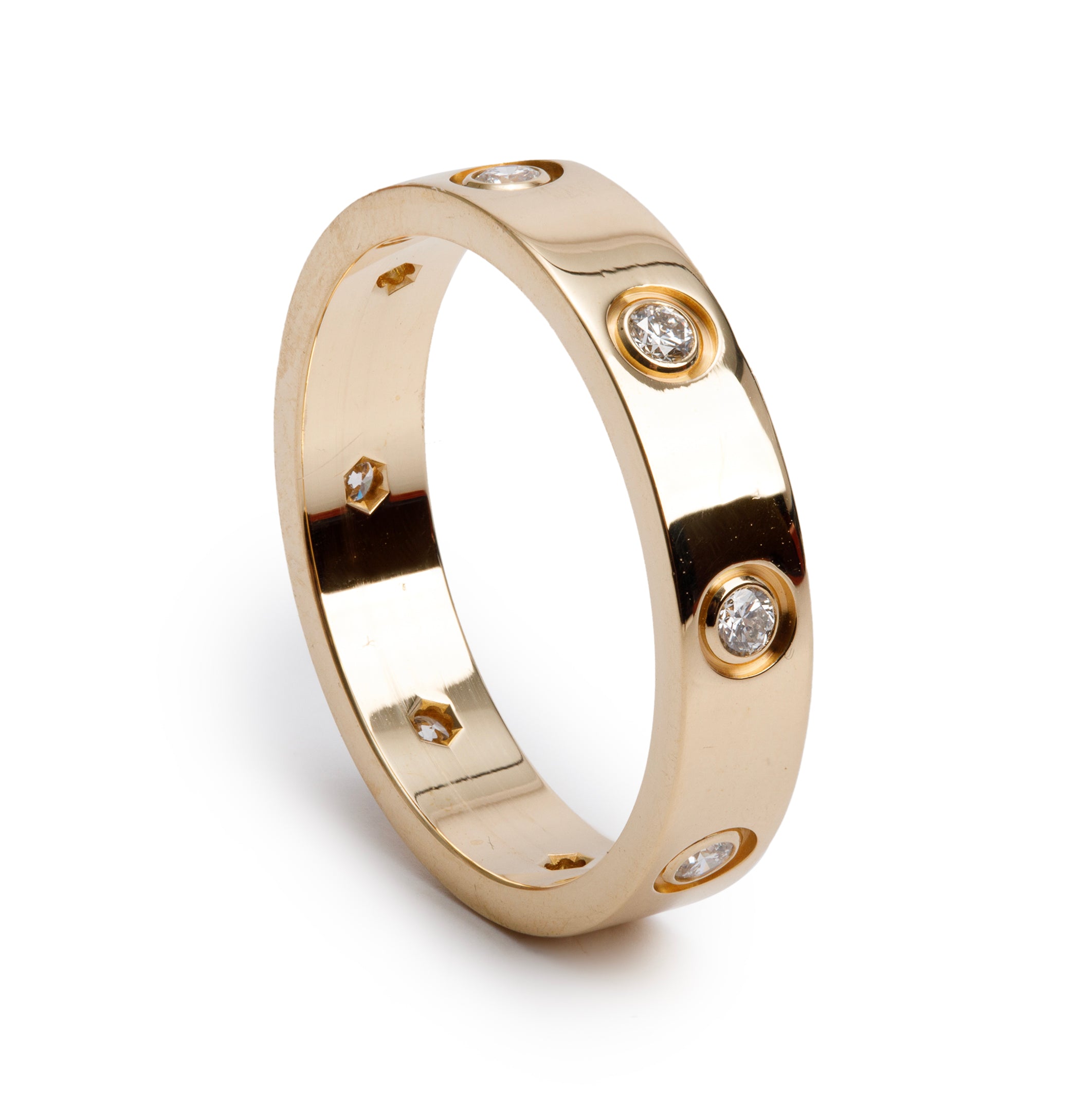 Cartier 18k Yellow Gold 8 Diamond 4 MM Love Wedding Band Ring, Size 53 6.5 w/ Box