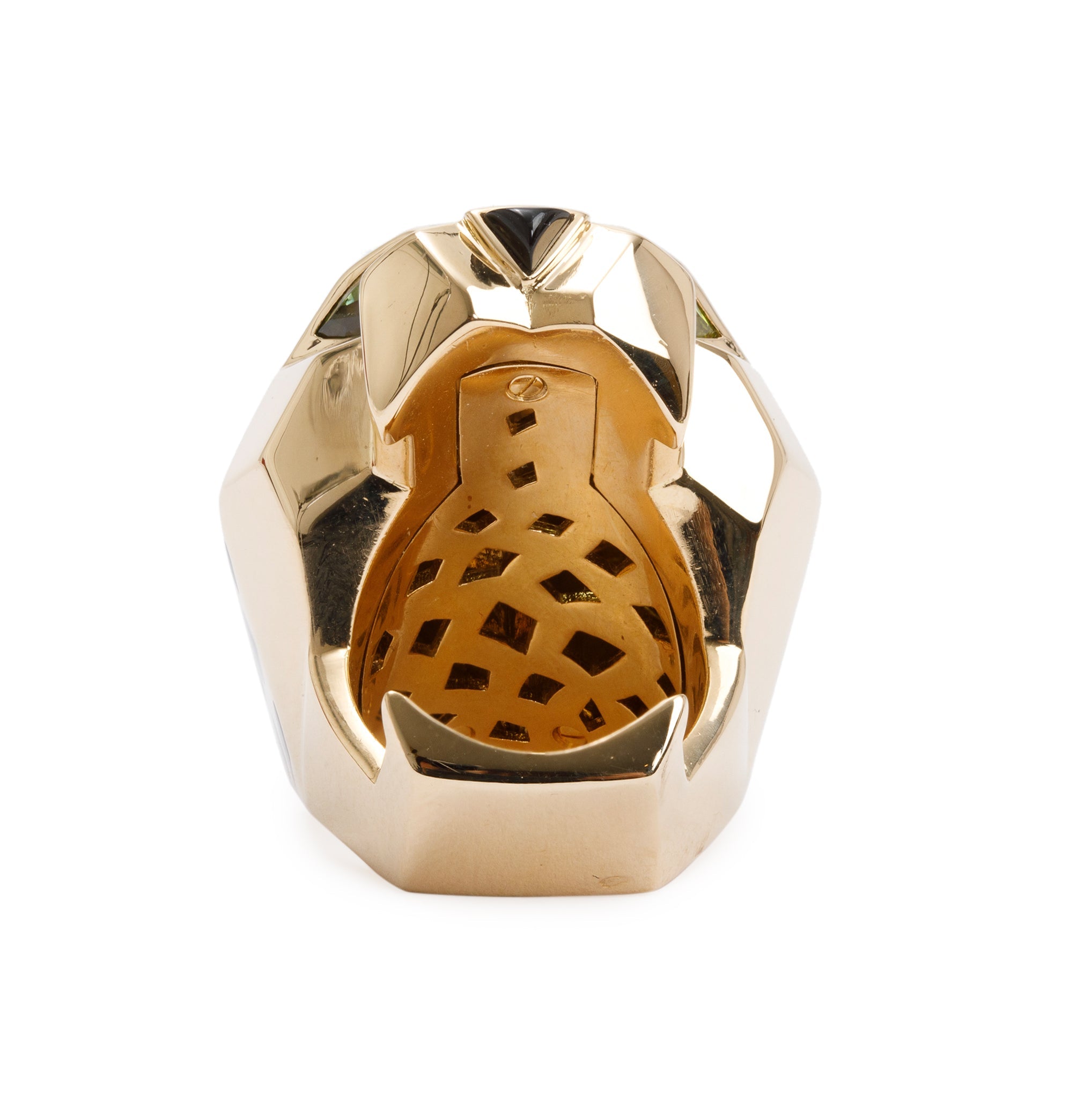 Cartier 18k Yellow Gold Black Lacquer Onyx & Peridot Panthere de Cartier Ring, Size 51 5.5