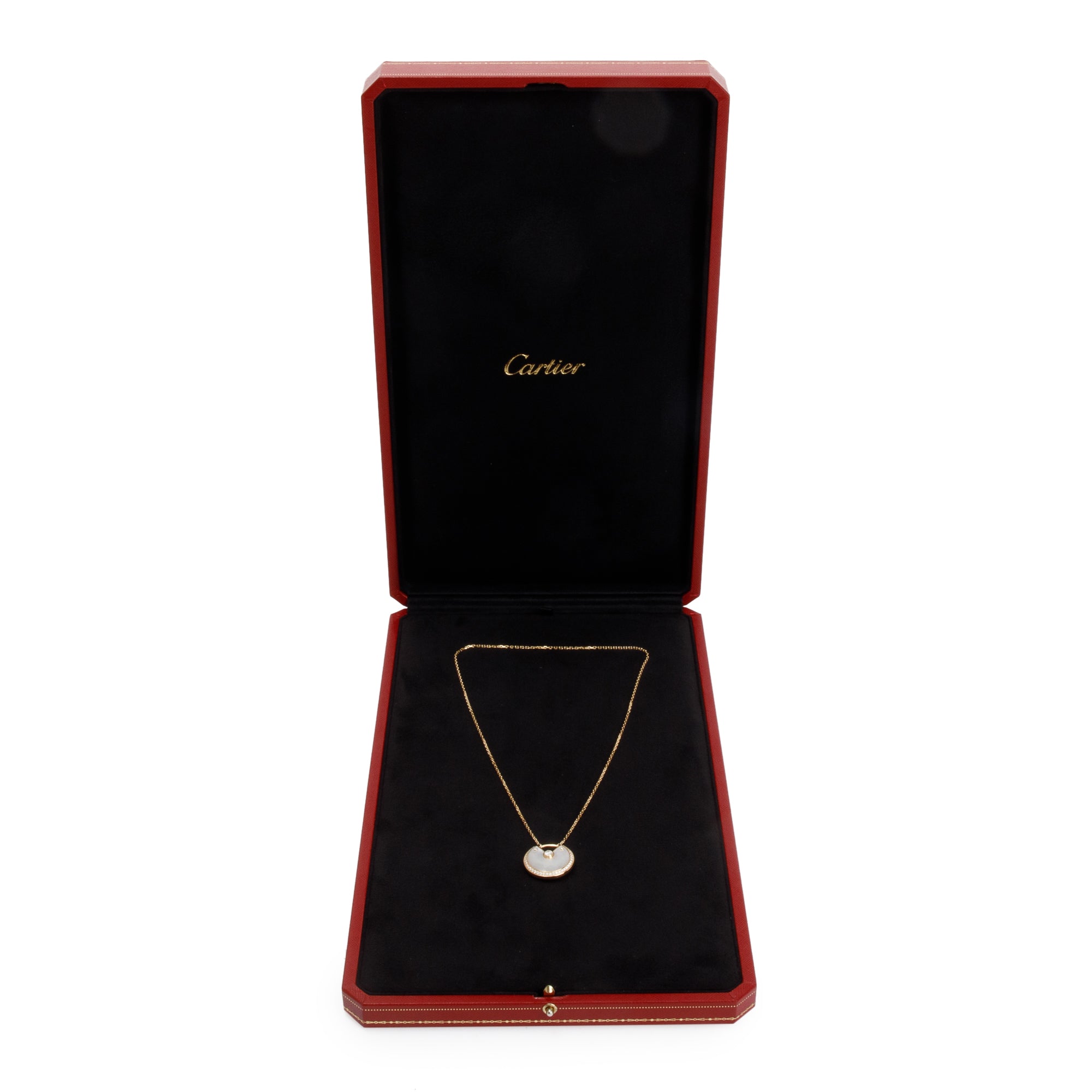 Cartier 18k Yellow Gold Diamond Amulette de Cartier Mother of Pearl Large Pendant Necklace w/ Box