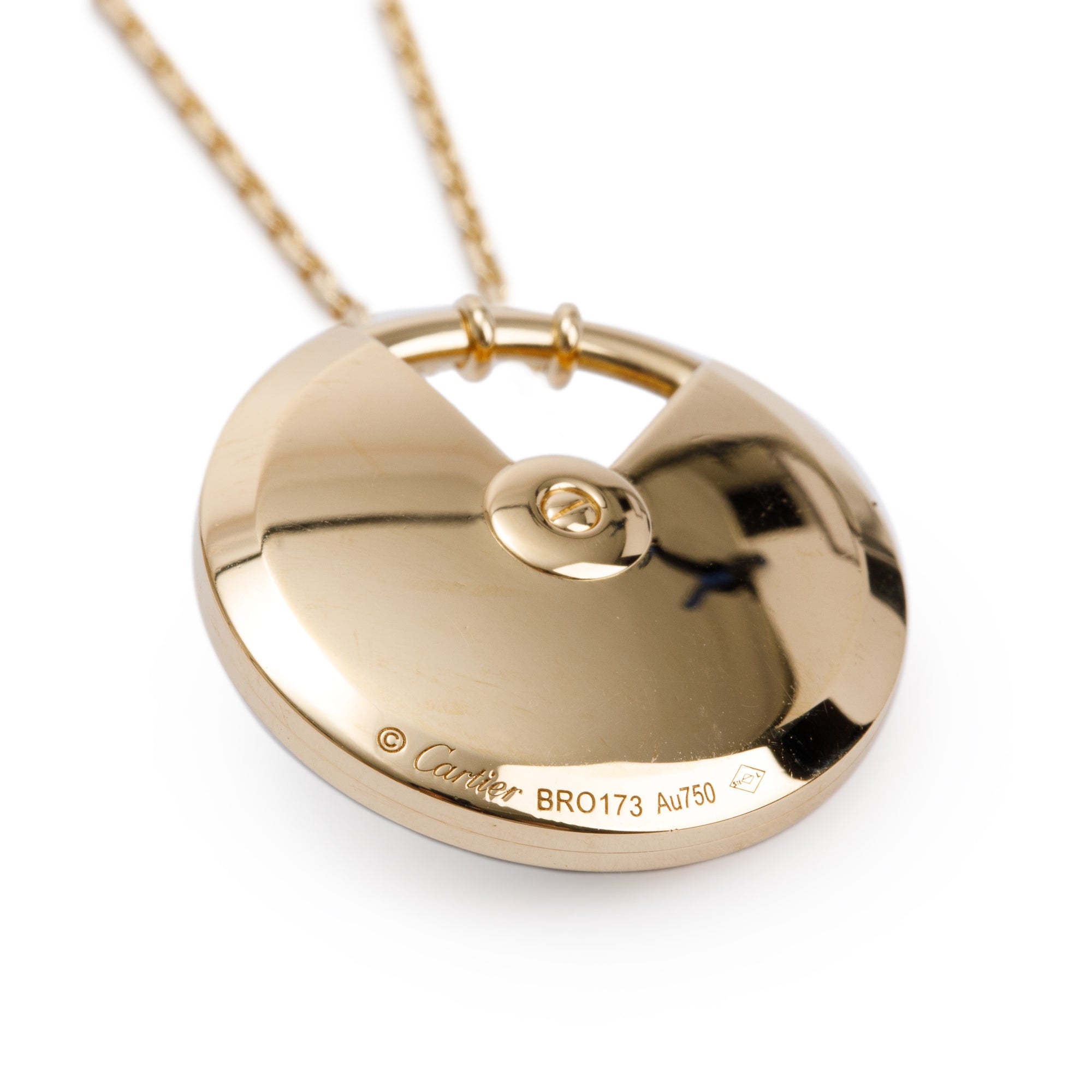 Cartier 18k Yellow Gold Diamond Amulette de Cartier Mother of Pearl Large Pendant Necklace w/ Box