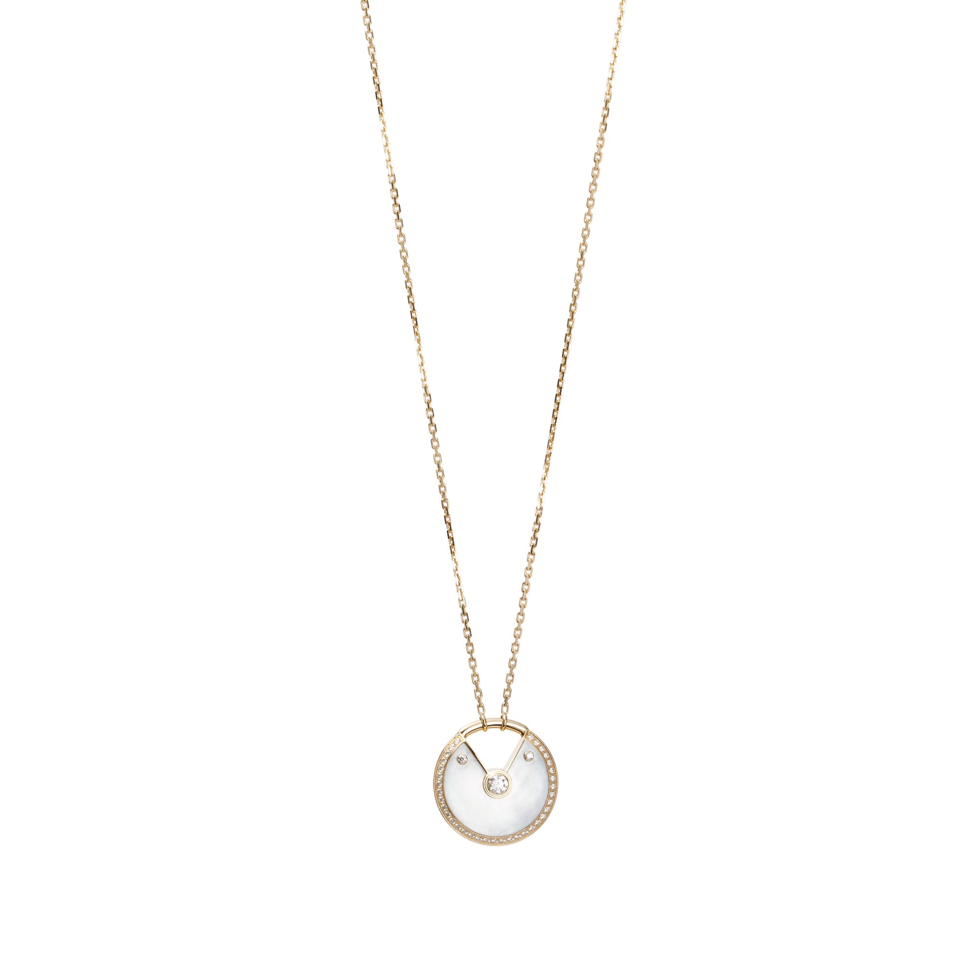 Cartier 18k Yellow Gold Diamond Amulette de Cartier Mother of Pearl Large Pendant Necklace w/ Box