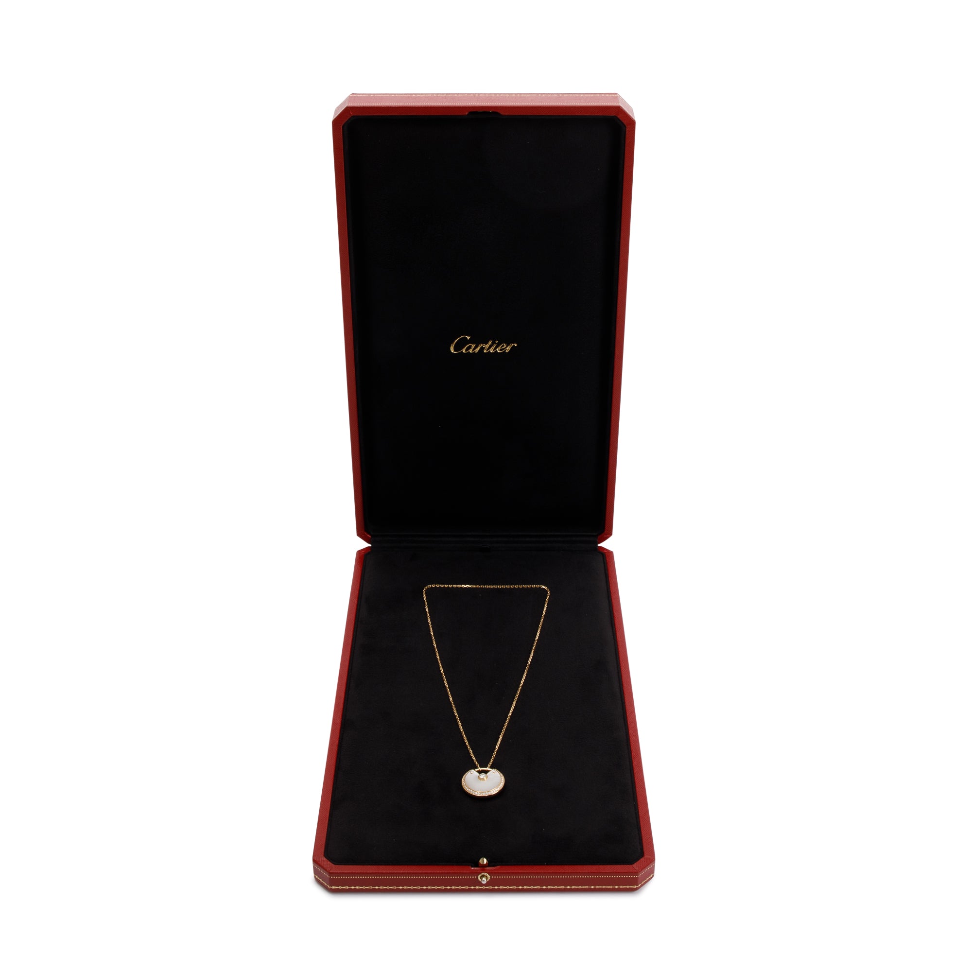 Cartier 18k Yellow Gold Diamond Amulette de Cartier Mother of Pearl Large Pendant Necklace w/ Box
