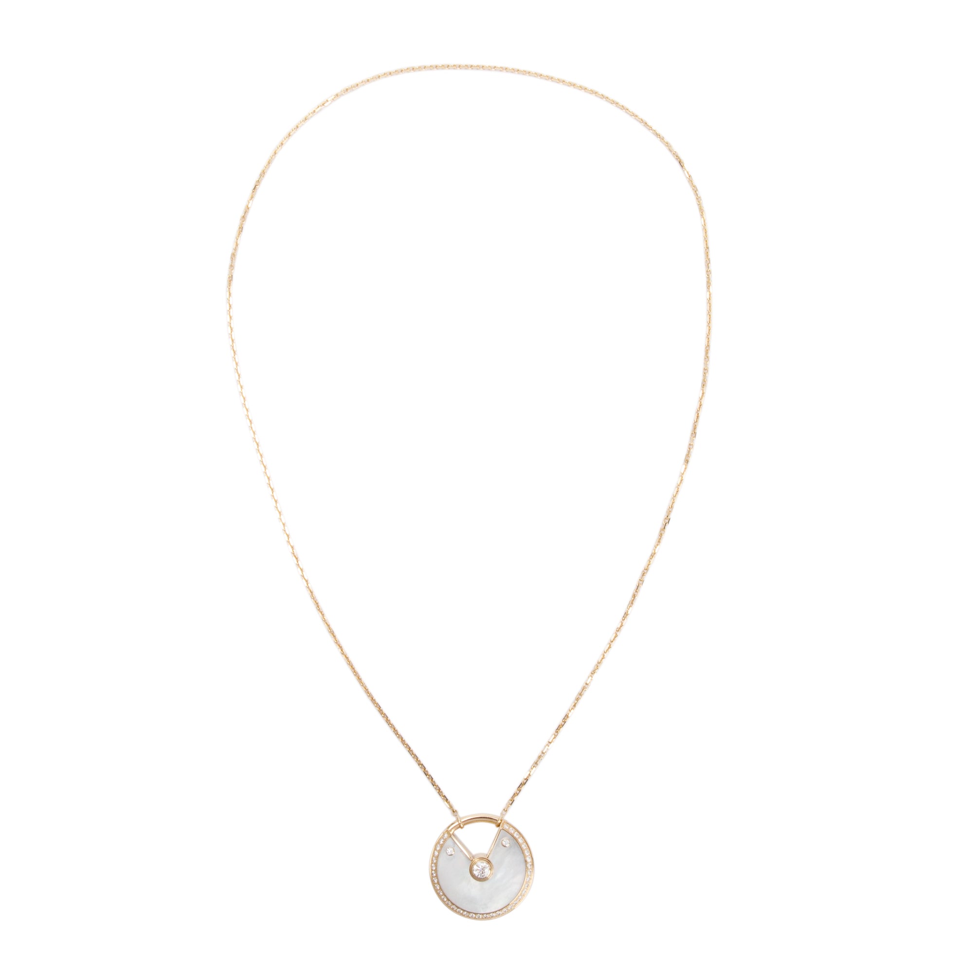 Cartier 18k Yellow Gold Diamond Amulette de Cartier Mother of Pearl Large Pendant Necklace w/ Box