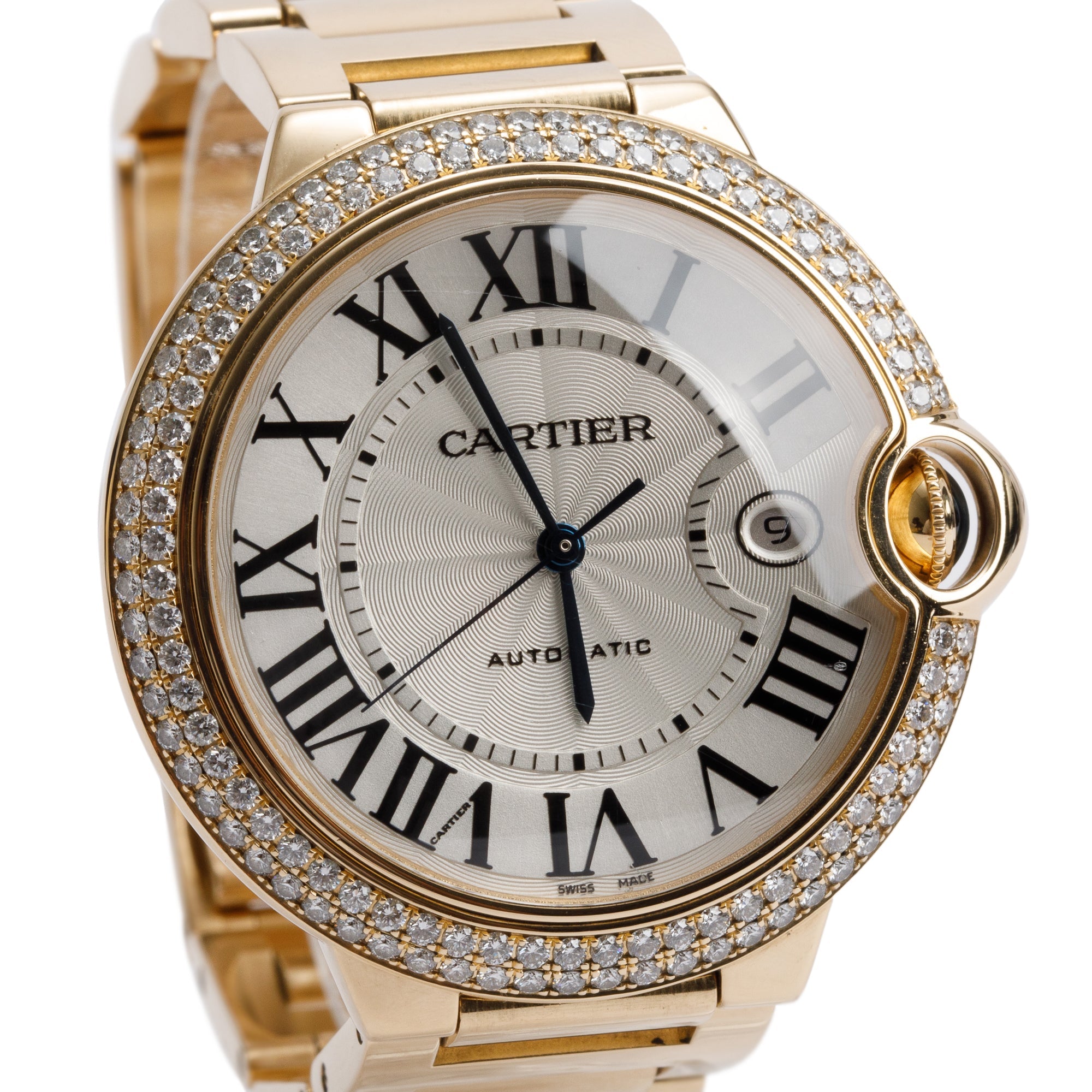 Cartier 18k Yellow Gold Diamond Bezel Ballon Bleu de Cartier 42MM Automatic Watch 2998 w/ Box & Papers