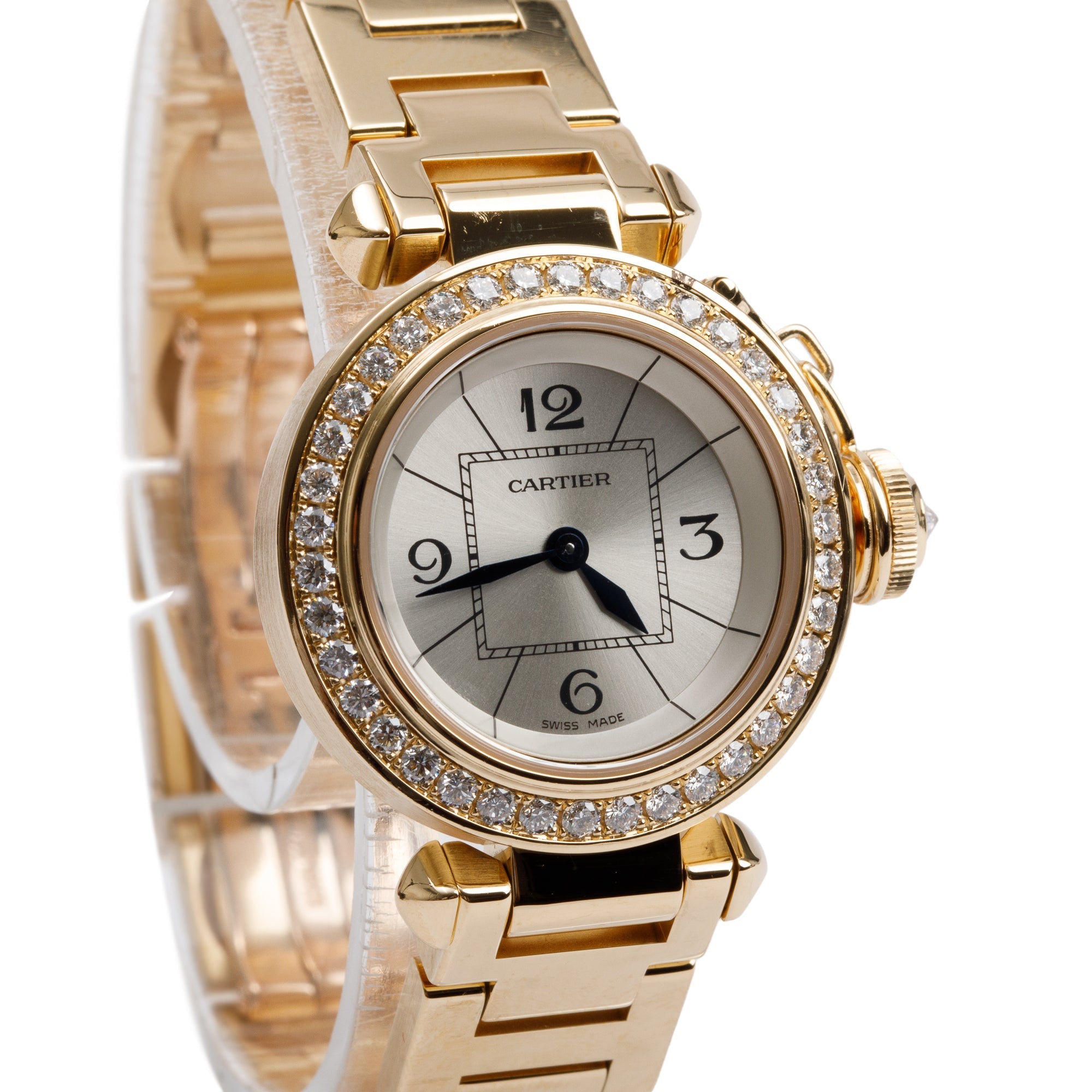 Cartier 18k Yellow Gold Diamond Bezel Mini Miss Pasha 27 MM Watch
