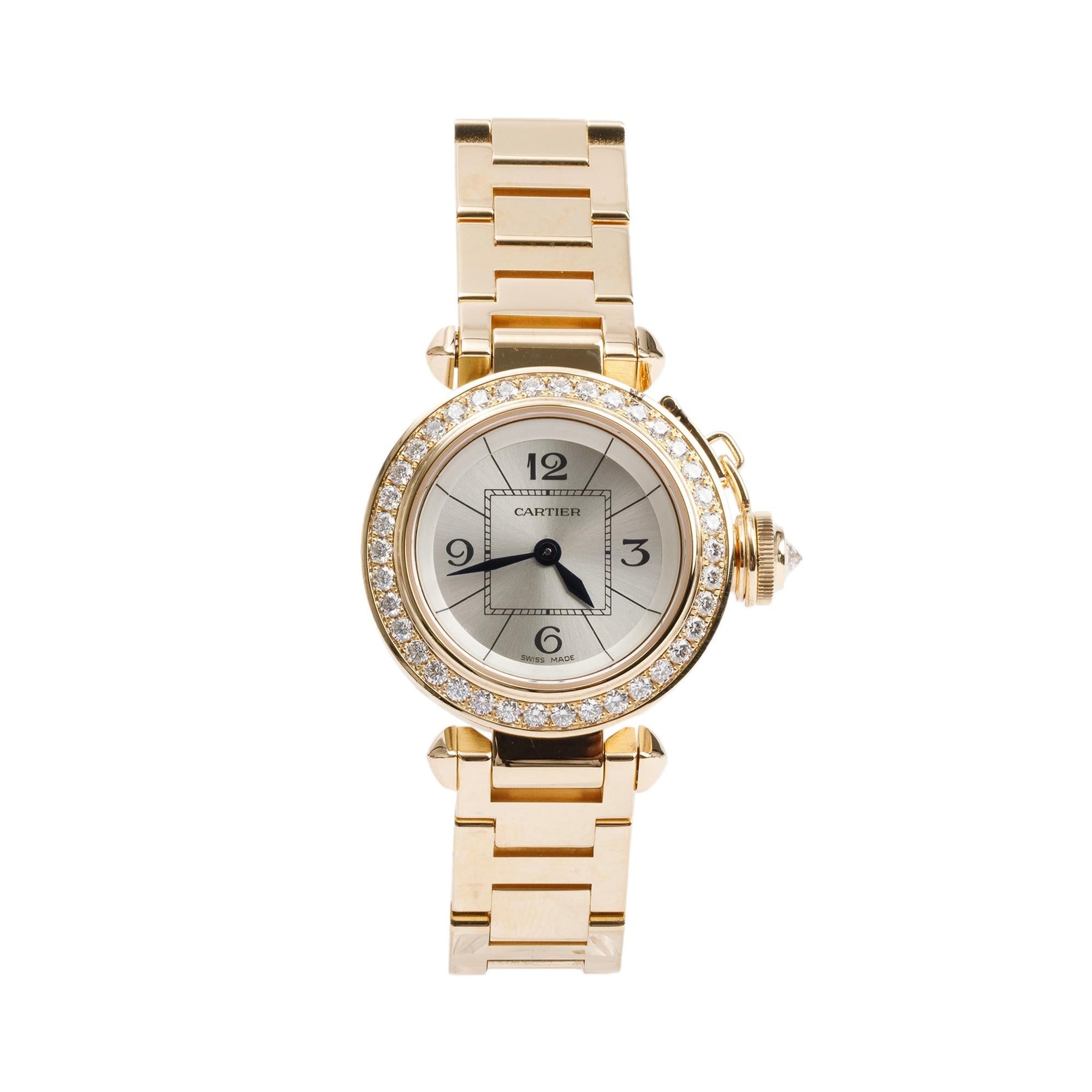 Cartier 18k Yellow Gold Diamond Bezel Mini Miss Pasha 27 MM Watch