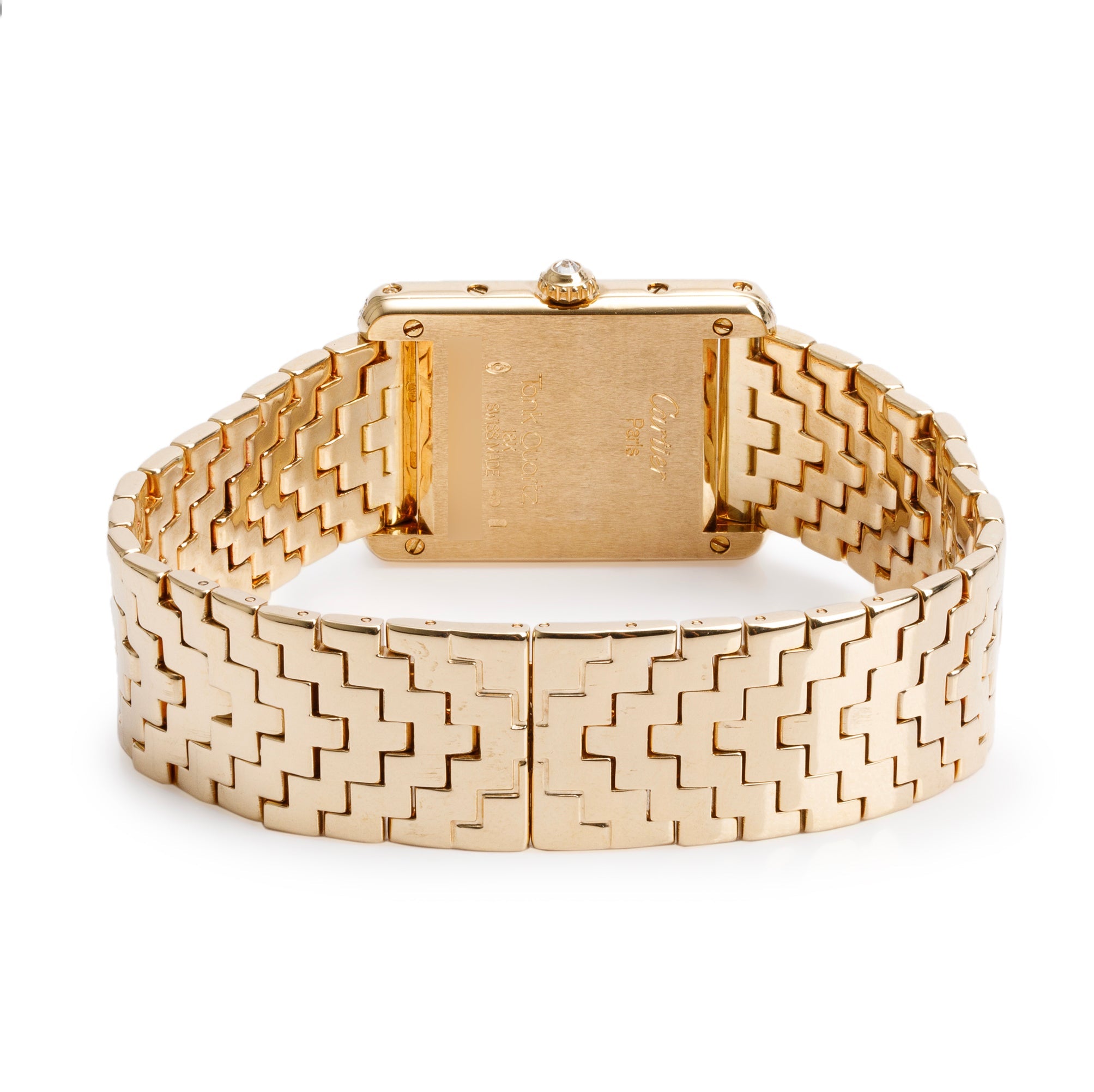 Cartier 18k Yellow Gold Diamond Bezel Mother of Pearl Sunrise Dial Tank Louis Quartz Watch