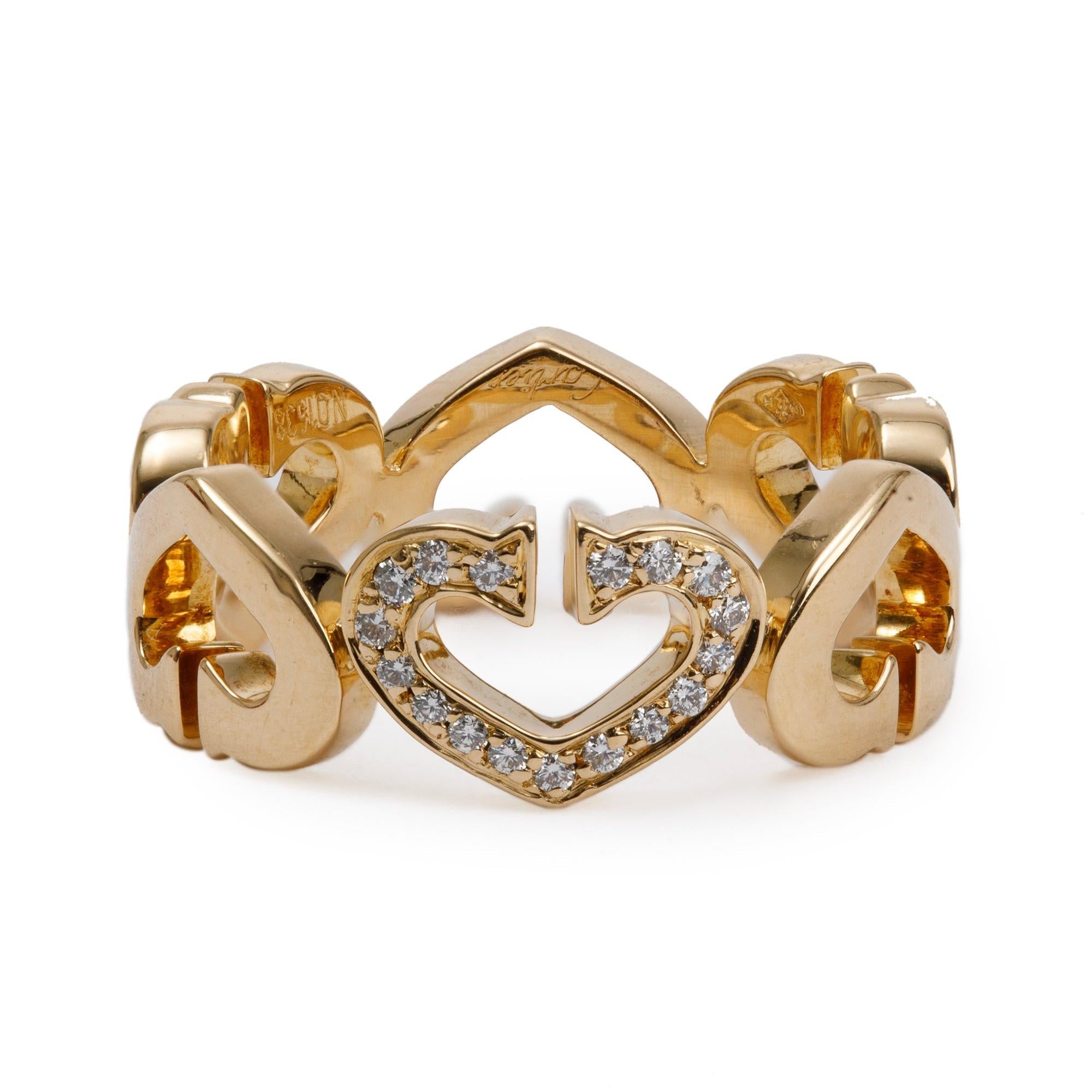 Cartier 18k Yellow Gold Diamond C Heart of Cartier Ring, Size 52 6
