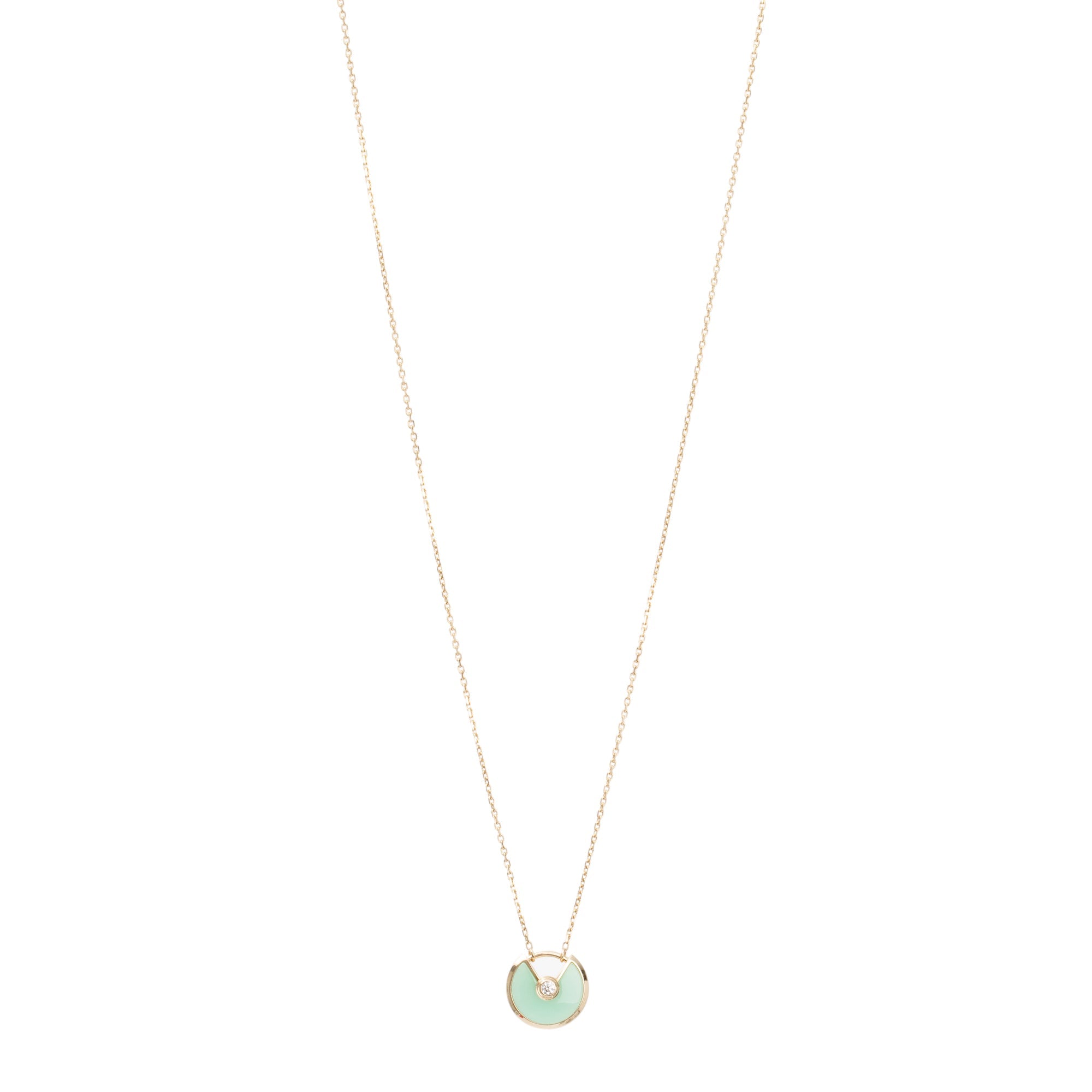Cartier 18k Yellow Gold Diamond & Chrysoprase Amulette de Cartier Pendant Necklace, XS Model w/ Box & Certificate
