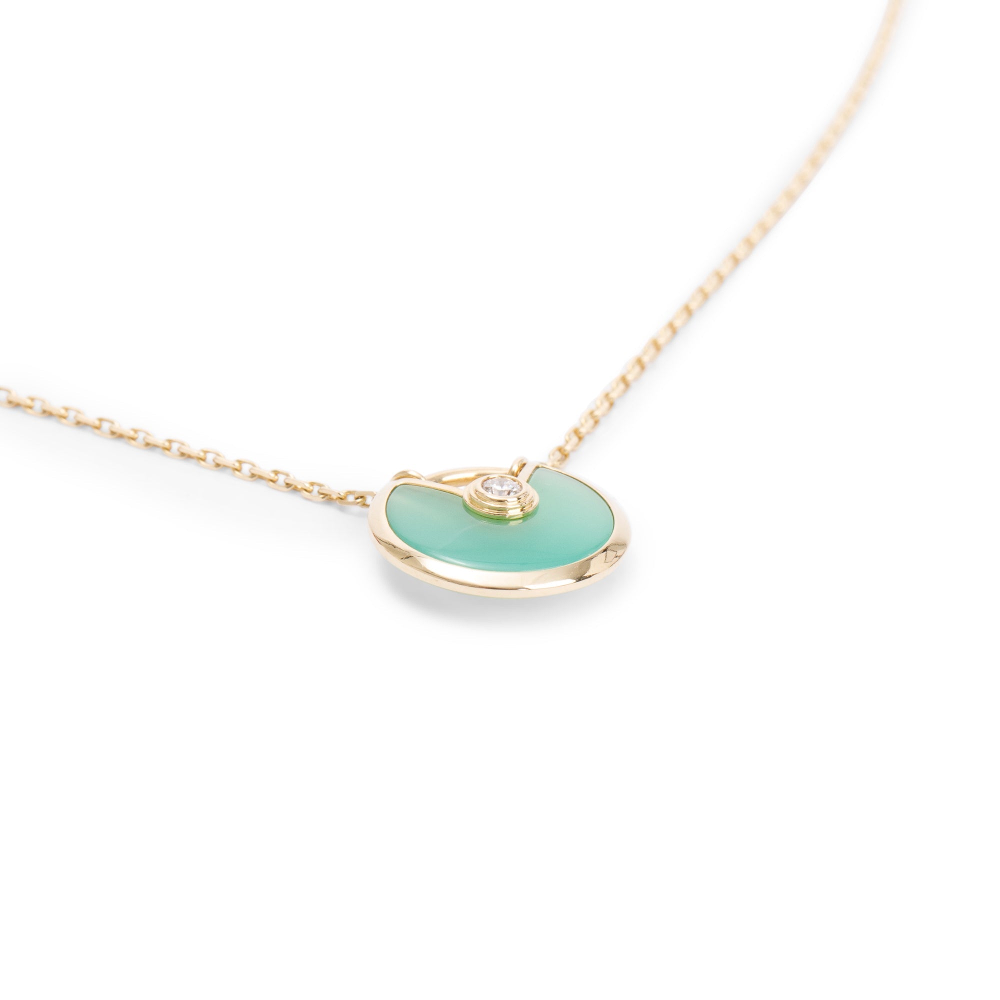 Cartier 18k Yellow Gold Diamond & Chrysoprase Amulette de Cartier Pendant Necklace, XS Model w/ Box & Certificate