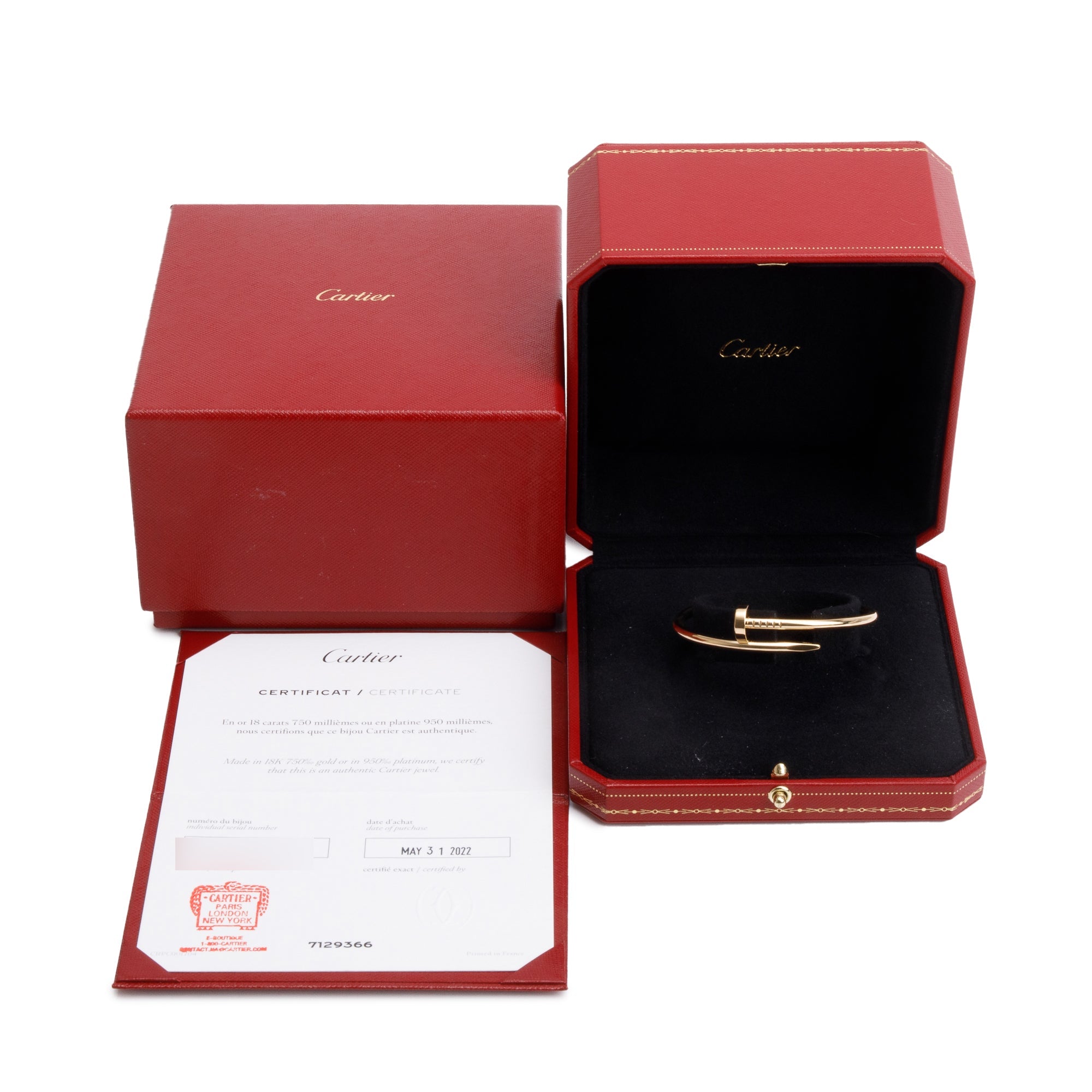 Cartier 18k Yellow Gold Juste Un Clou Bracelet, Size 16 w/ Box & Certificate