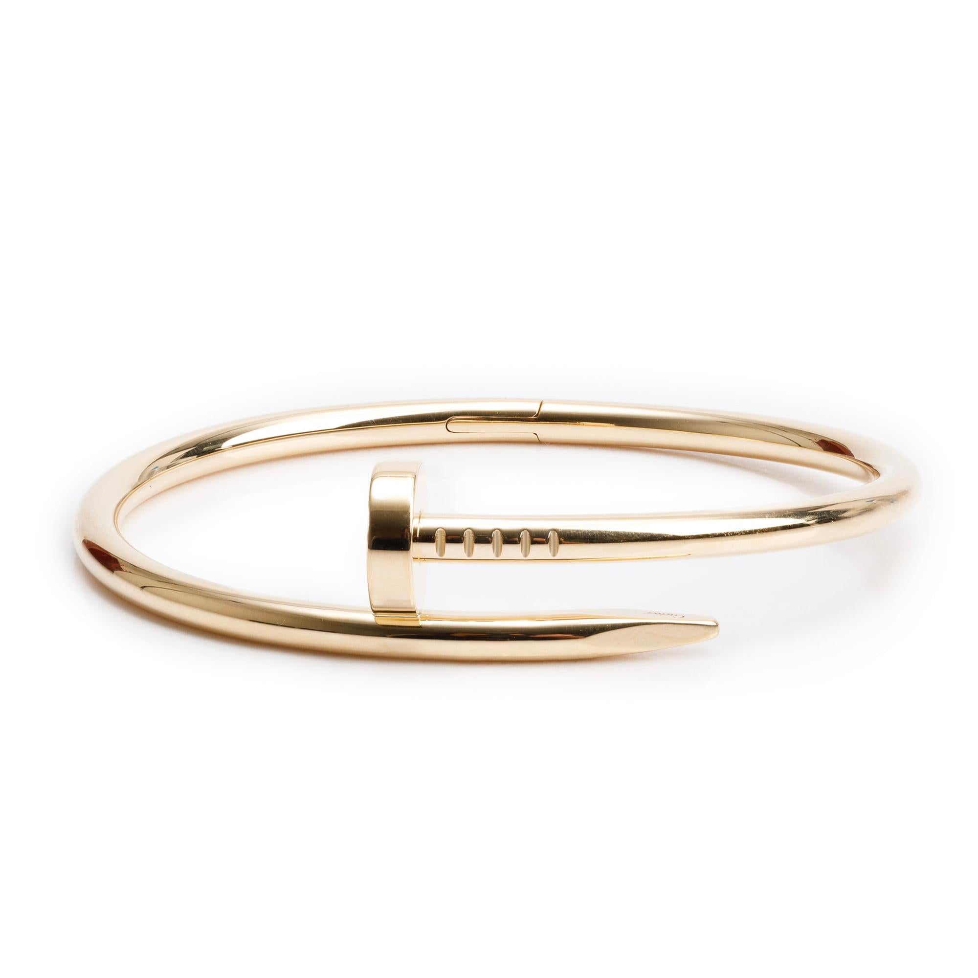 Cartier 18k Yellow Gold Juste Un Clou Bracelet, Size 16 w/ Box & Certificate