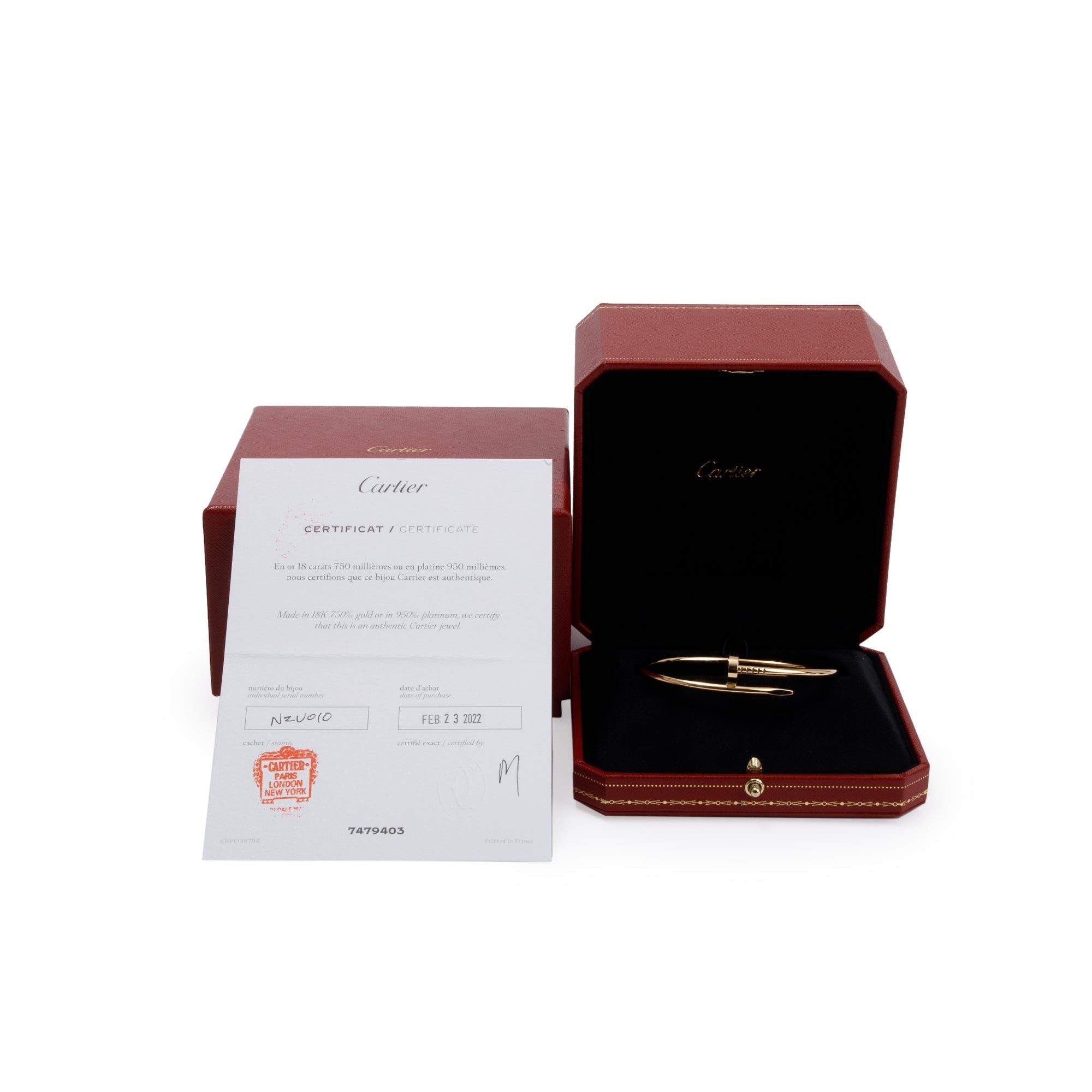 Cartier 18k Yellow Gold Juste Un Clou Bracelet, Size 19 w/ Box, Certificate & Receipt