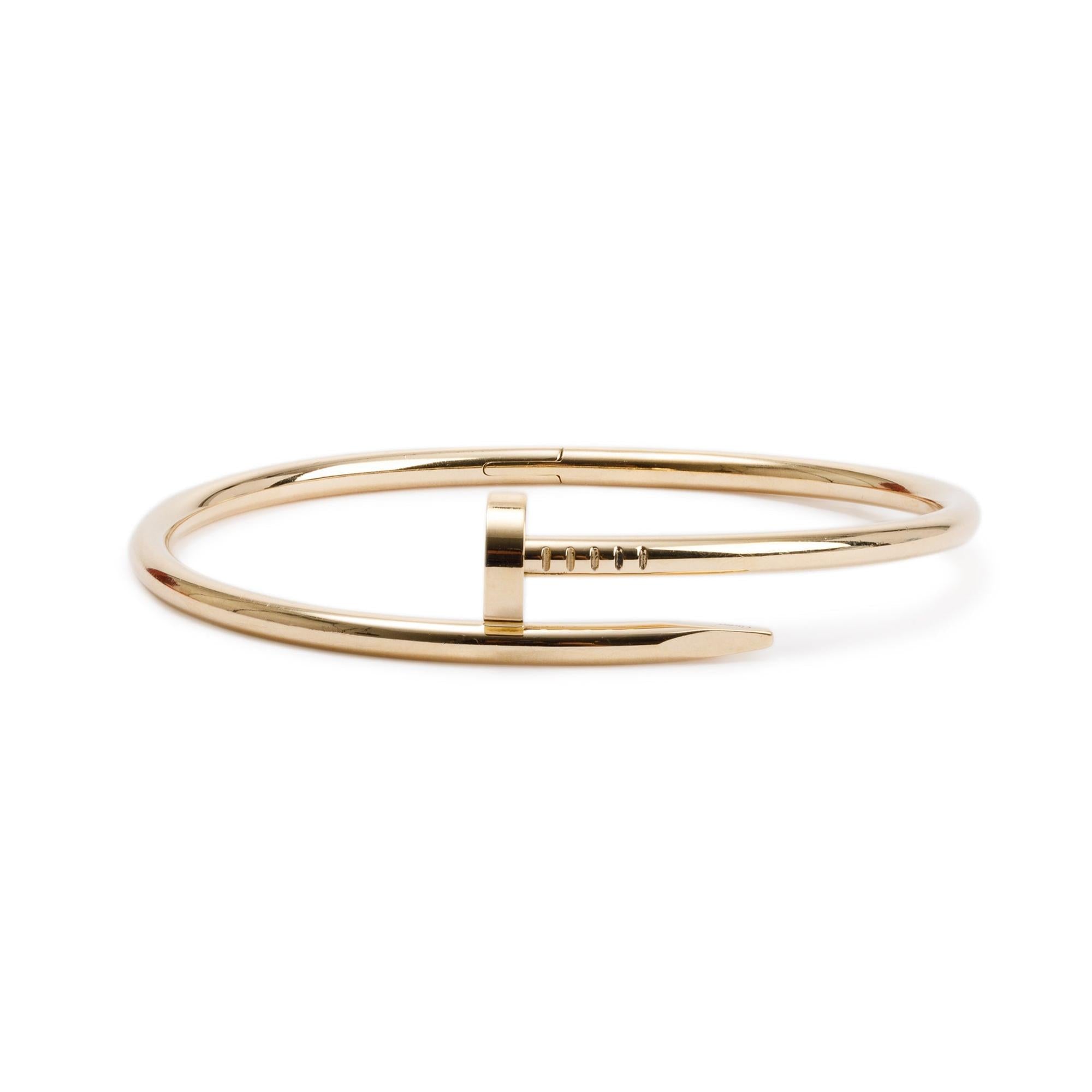 Cartier 18k Yellow Gold Juste Un Clou Bracelet, Size 19 w/ Box, Certificate & Receipt