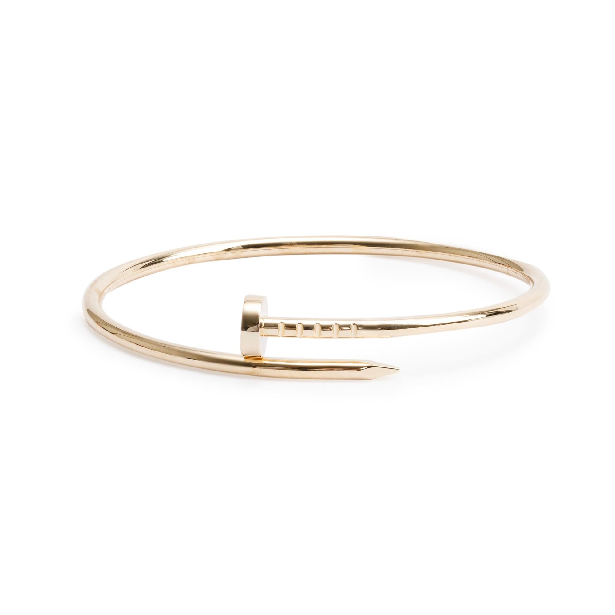 Cartier 18k Yellow Gold Juste Un Clou Bracelet, Small Model, Size 15 w/ Pouch, Certificate & Receipt