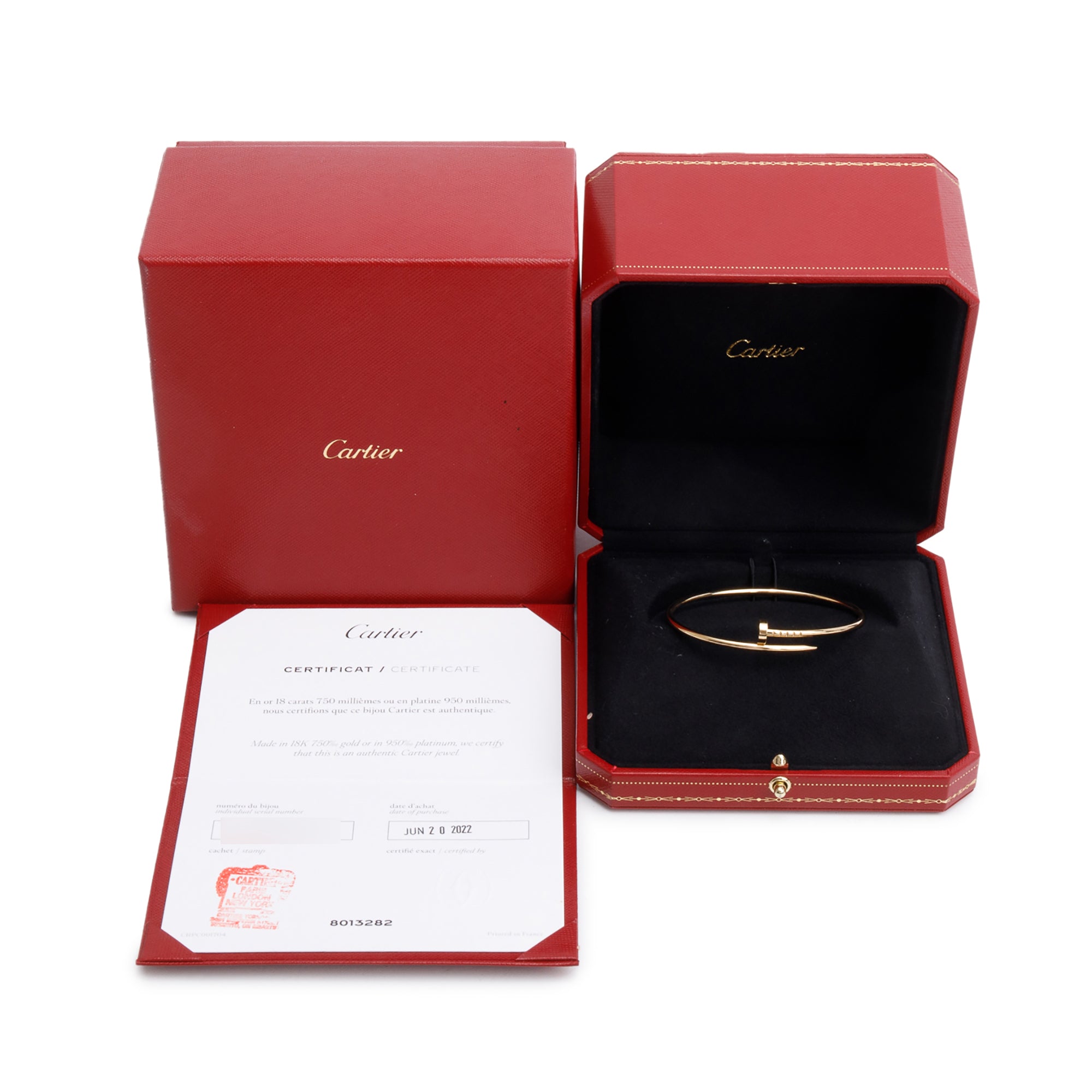 Cartier 18k Yellow Gold Juste Un Clou Bracelet, Small Model, Size 17 w/ Box & Certificate