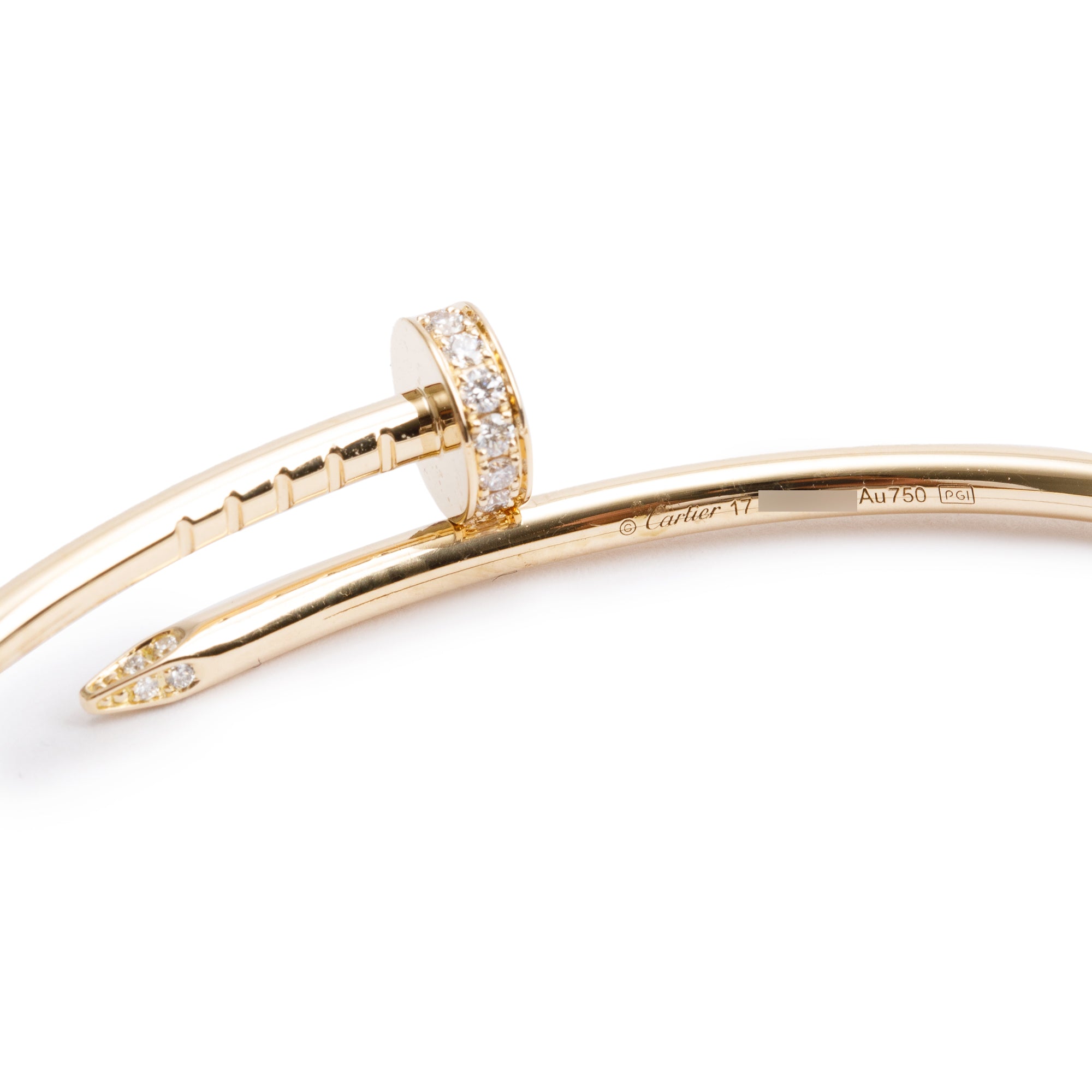 Cartier 18k Yellow Gold Juste Un Clou Diamond Bracelet, Small Model, Size 17