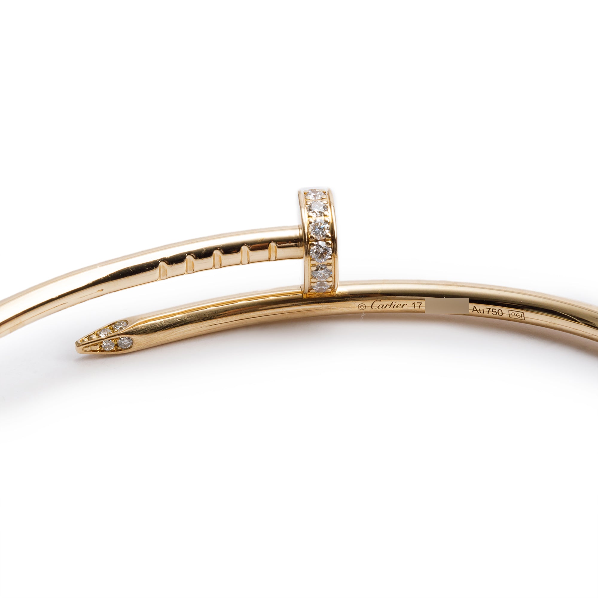 Cartier 18k Yellow Gold Juste Un Clou Diamond Bracelet, Small Model, Size 17 w/ Box & Certificate