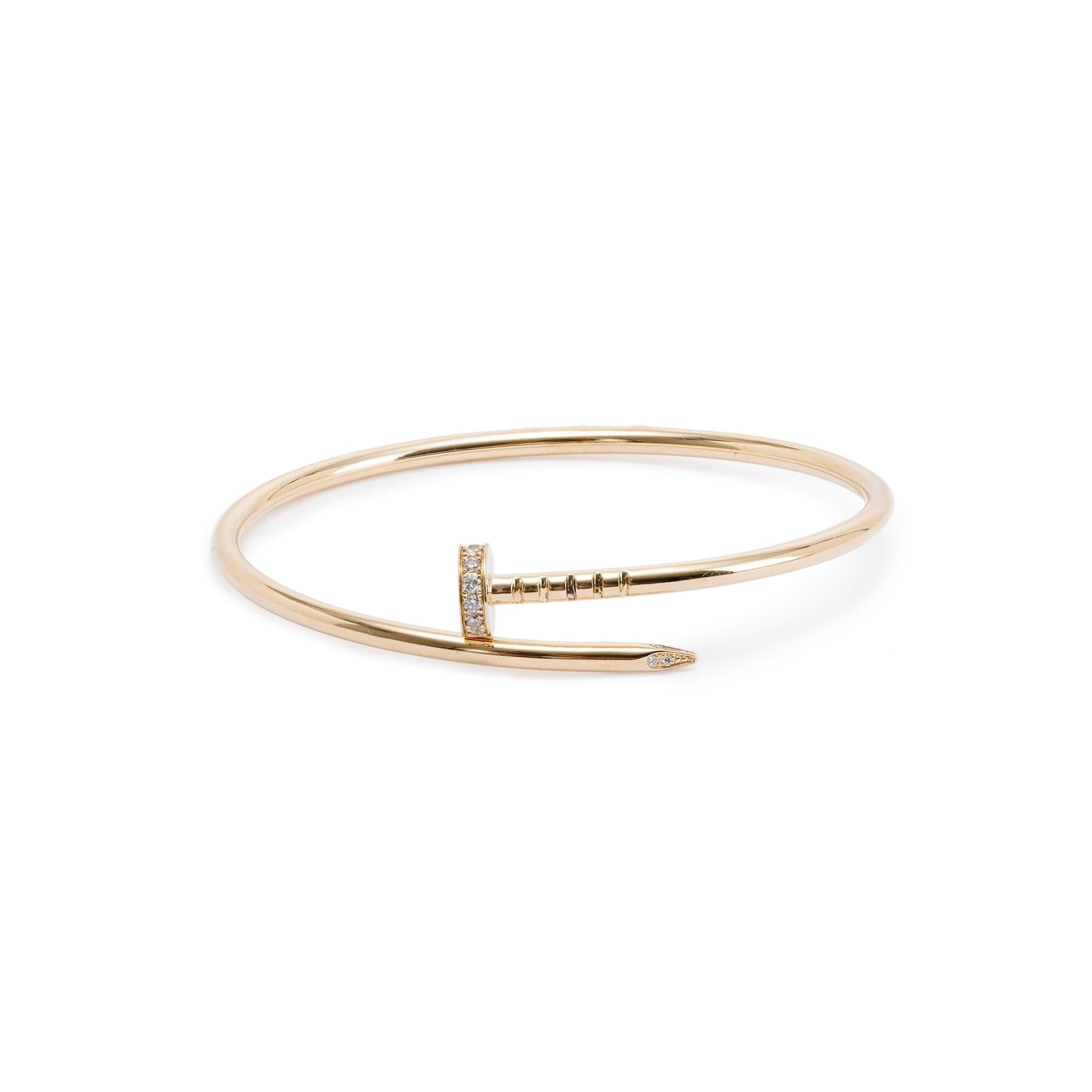 Cartier 18k Yellow Gold Juste Un Clou Diamond Bracelet, Small Model w/ Box & Receipt