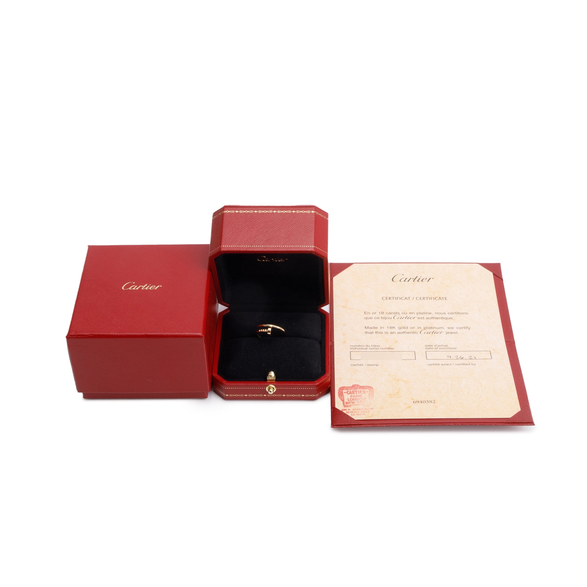 Cartier 18k Yellow Gold Juste Un Clou Ring, Small Model, Size 49 4.75 w/ Box, Receipt & Certificate