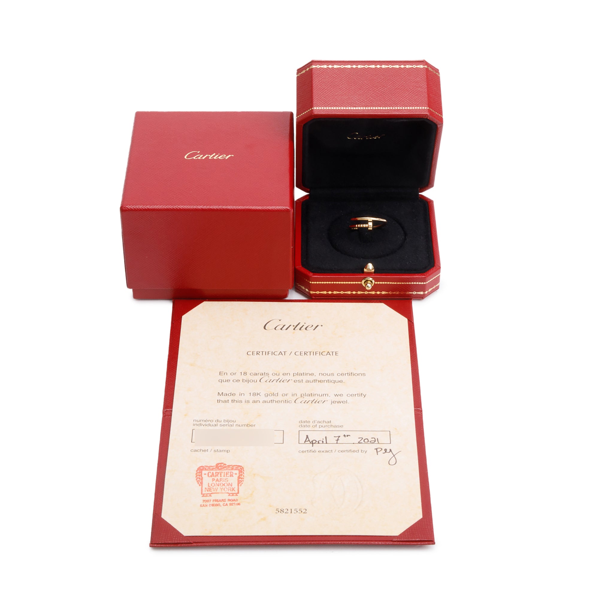 Cartier 18k Yellow Gold Juste Un Clou Ring, Small Model, Size 53 6.25 w/ Box & Certificate