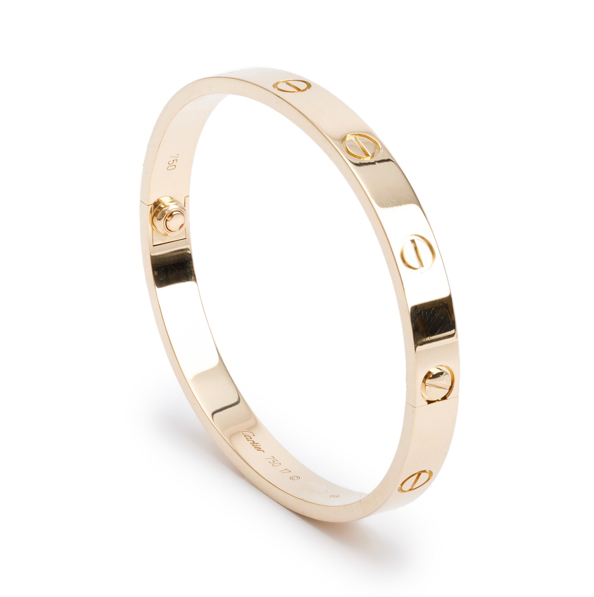 Cartier 18k Yellow Gold Love Bracelet, Size 17 w/ Box & Certificate