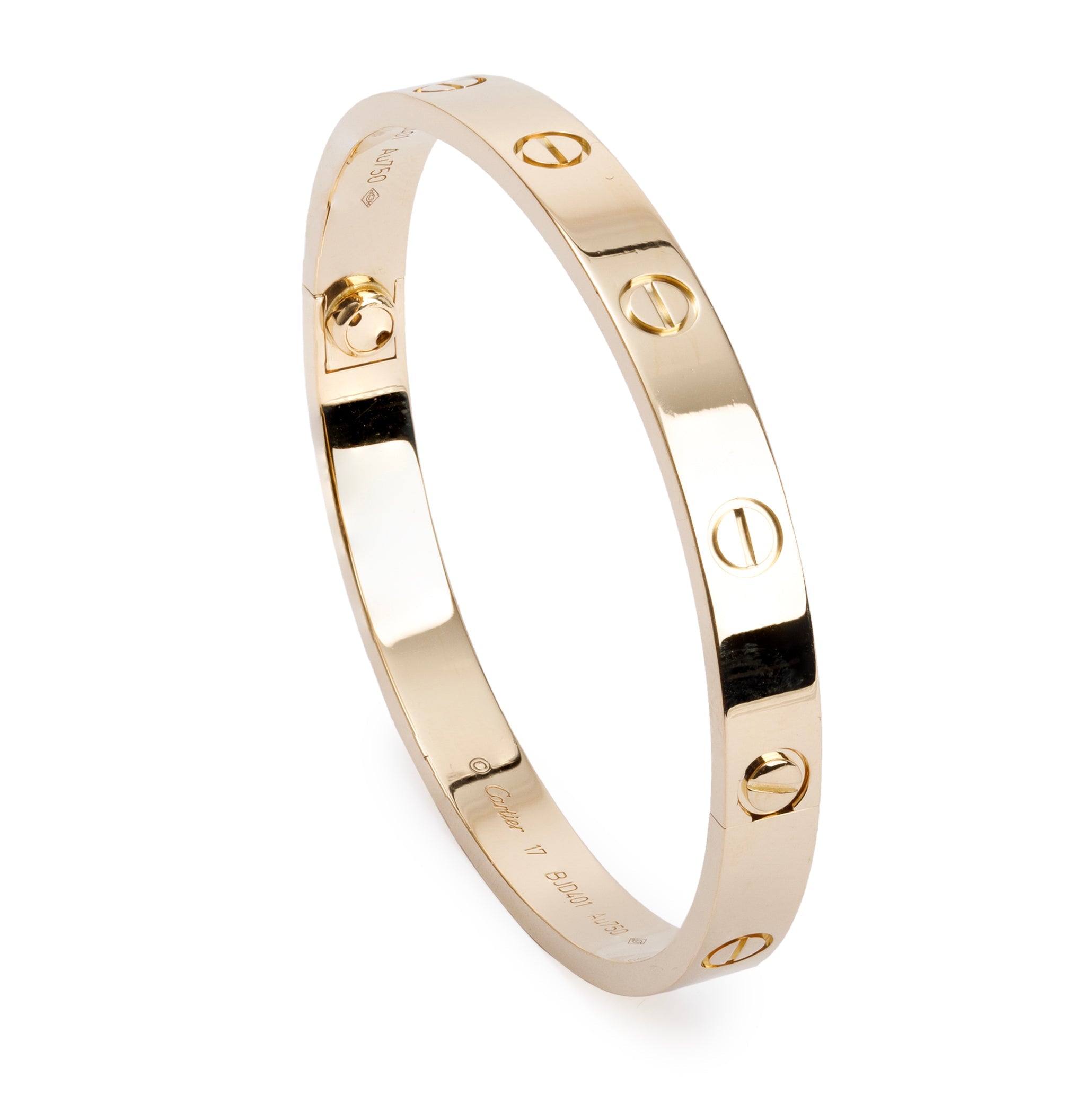 Cartier 18k Yellow Gold Love Bracelet, Size 17 w/ Box & Receipt
