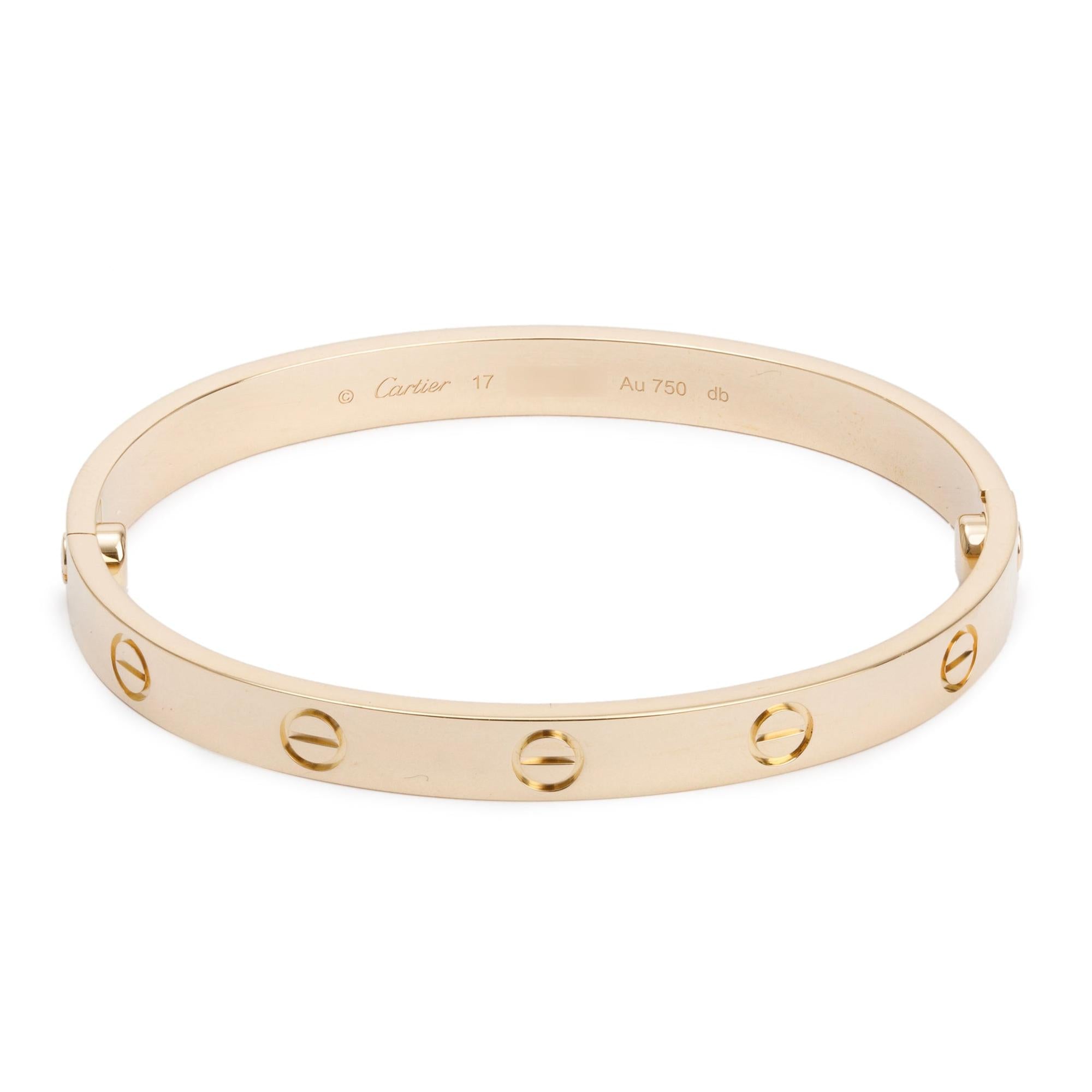 Cartier 18k Yellow Gold Love Bracelet, Size 17