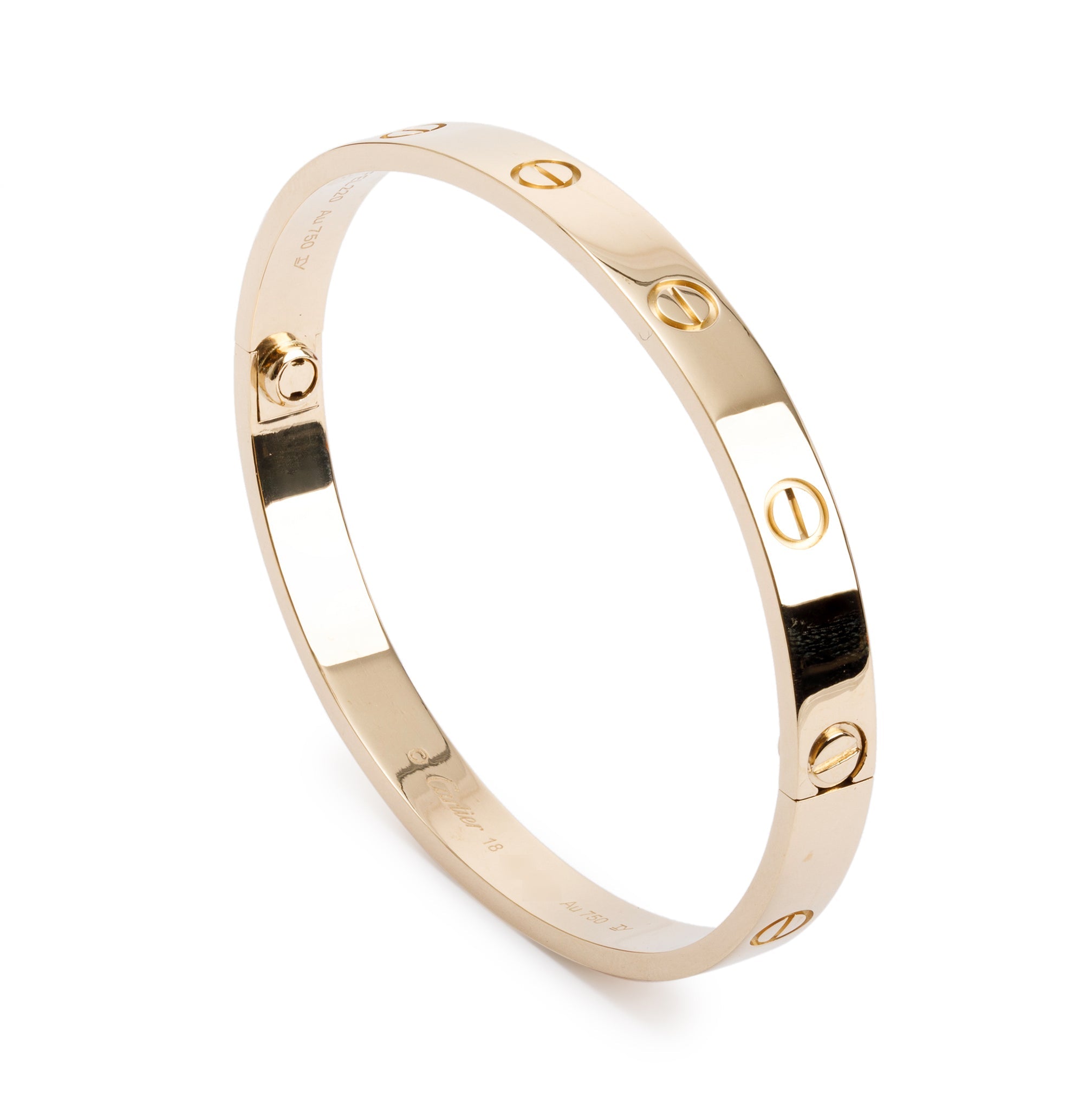 Cartier 18k Yellow Gold Love Bracelet, Size 18 w/ Box & Certificate