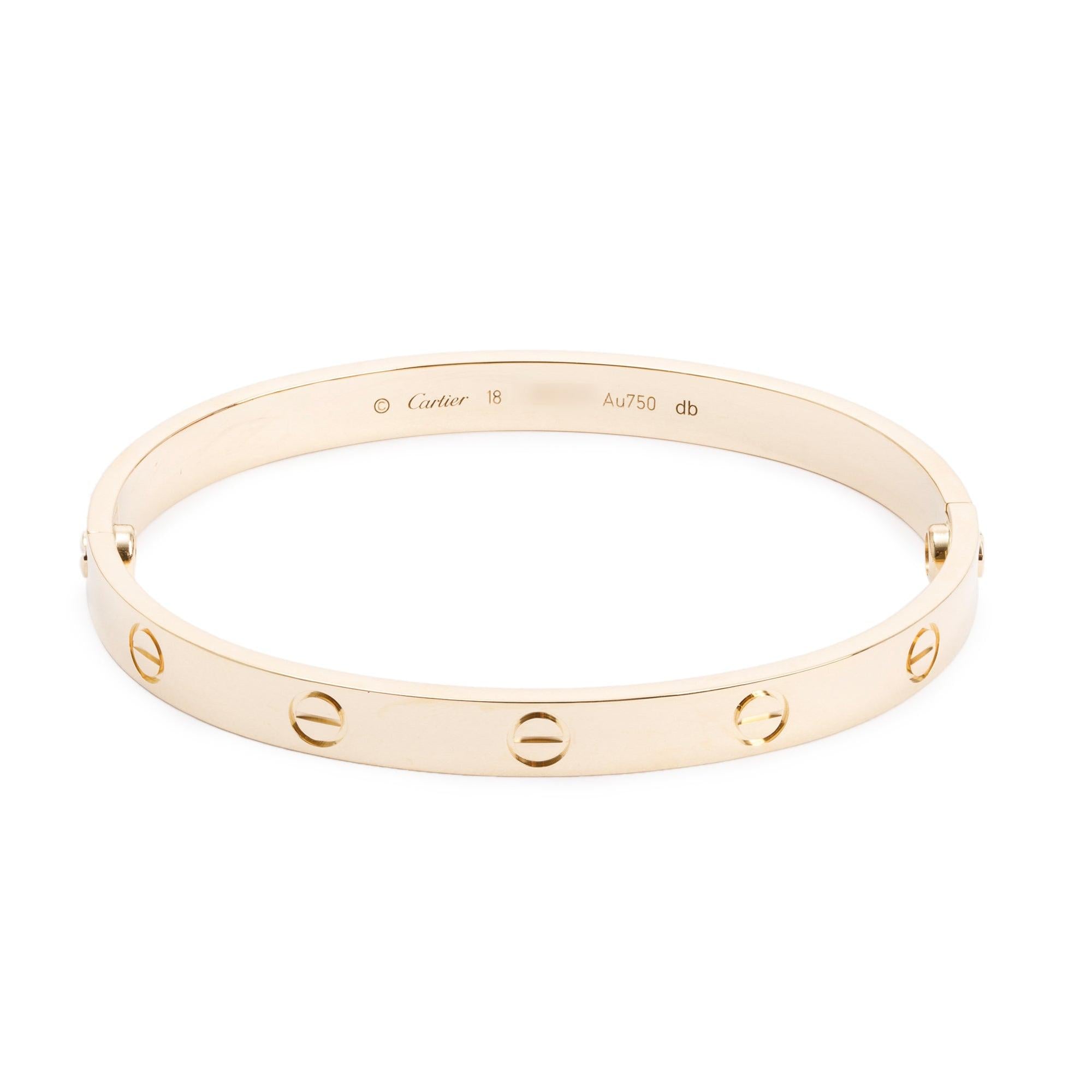 Cartier 18k Yellow Gold Love Bracelet, Size 18 w/ Box